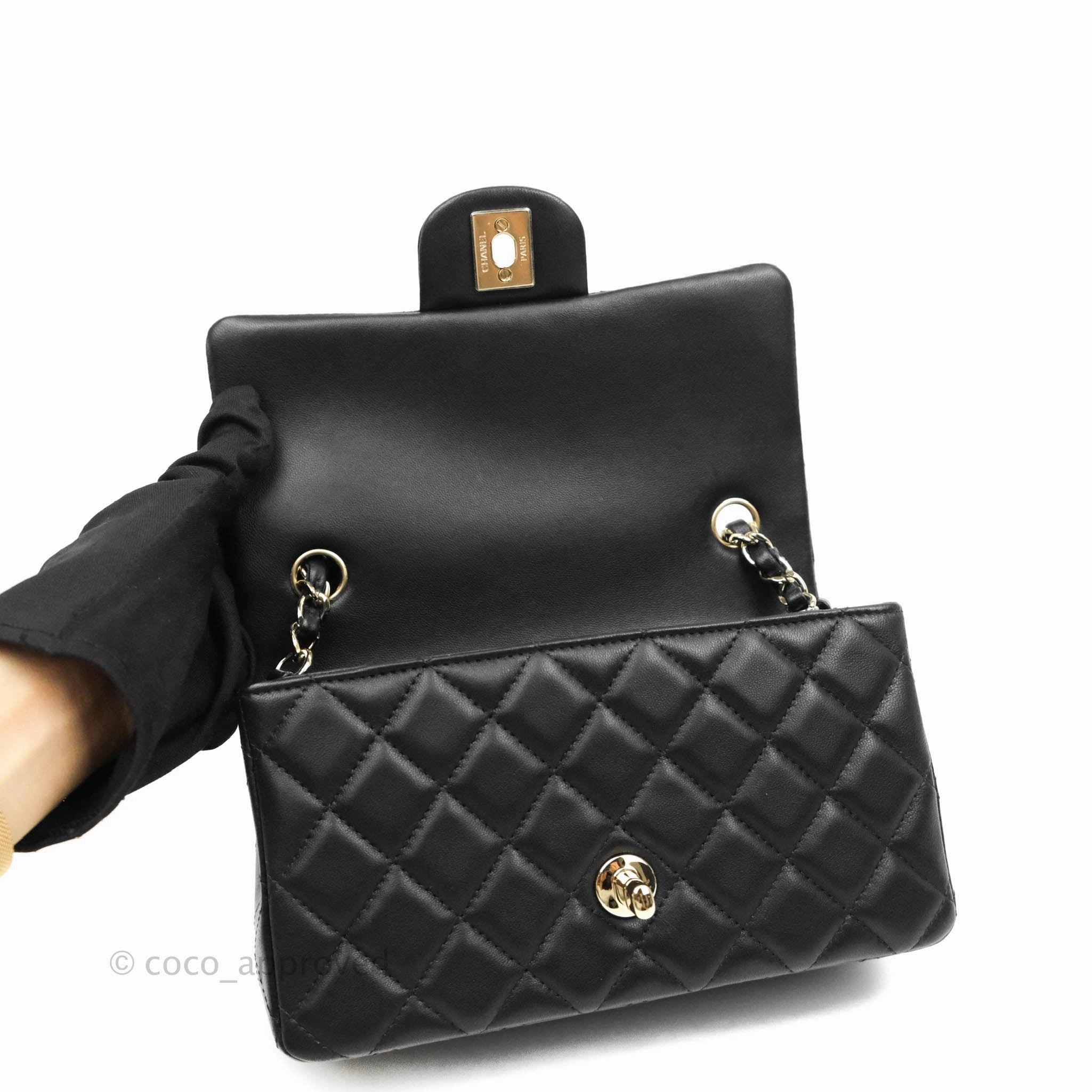 Chanel Quilted Mini Rectangular Lambskin Black Gold Hardware