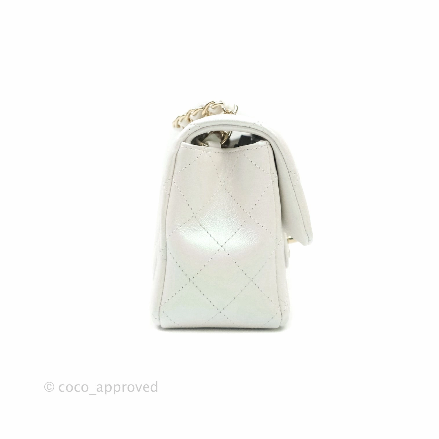 Chanel Quilted Mini Rectangular Lambskin Iridescent White Gold Hardware