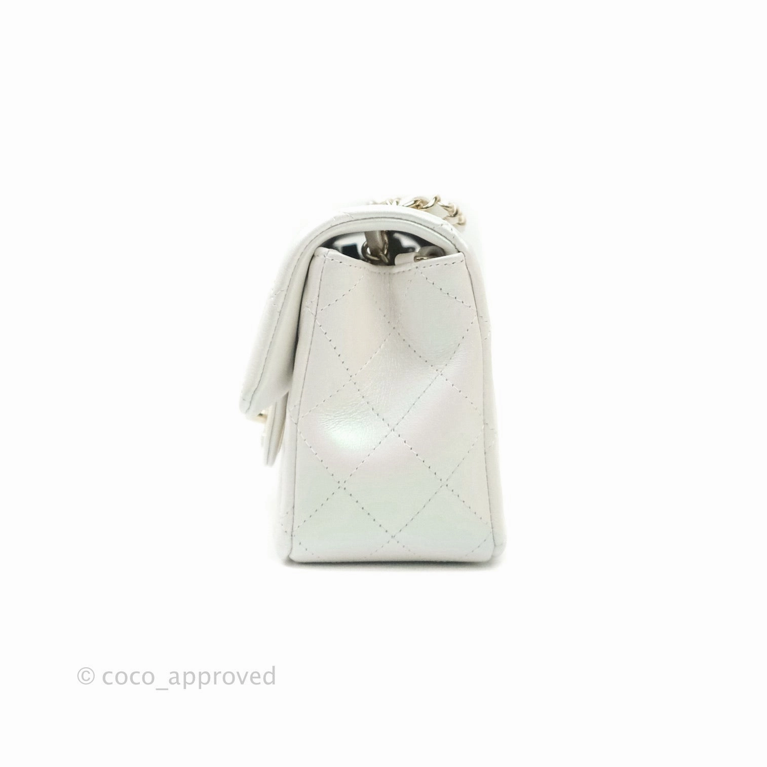 Chanel Quilted Mini Rectangular Lambskin Iridescent White Gold Hardware