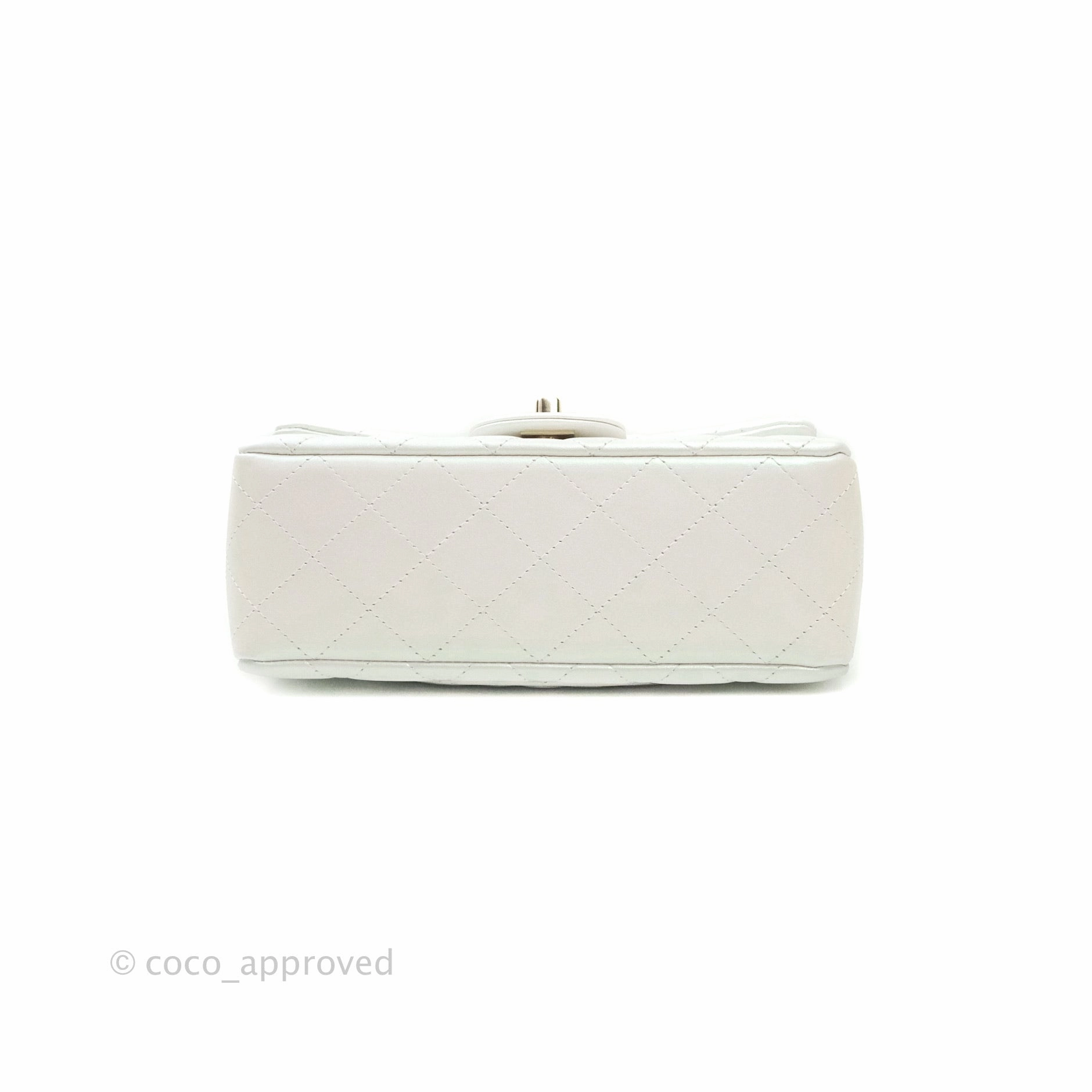 Chanel Quilted Mini Rectangular Lambskin Iridescent White Gold Hardware