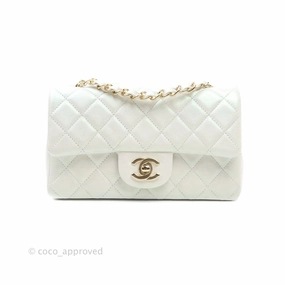 Chanel Quilted Mini Rectangular Lambskin Iridescent White Gold Hardware