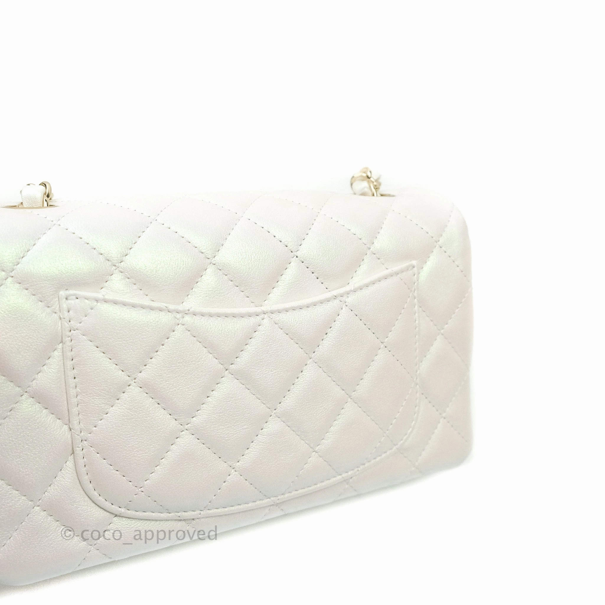 Chanel Quilted Mini Rectangular Lambskin Iridescent White Gold Hardware