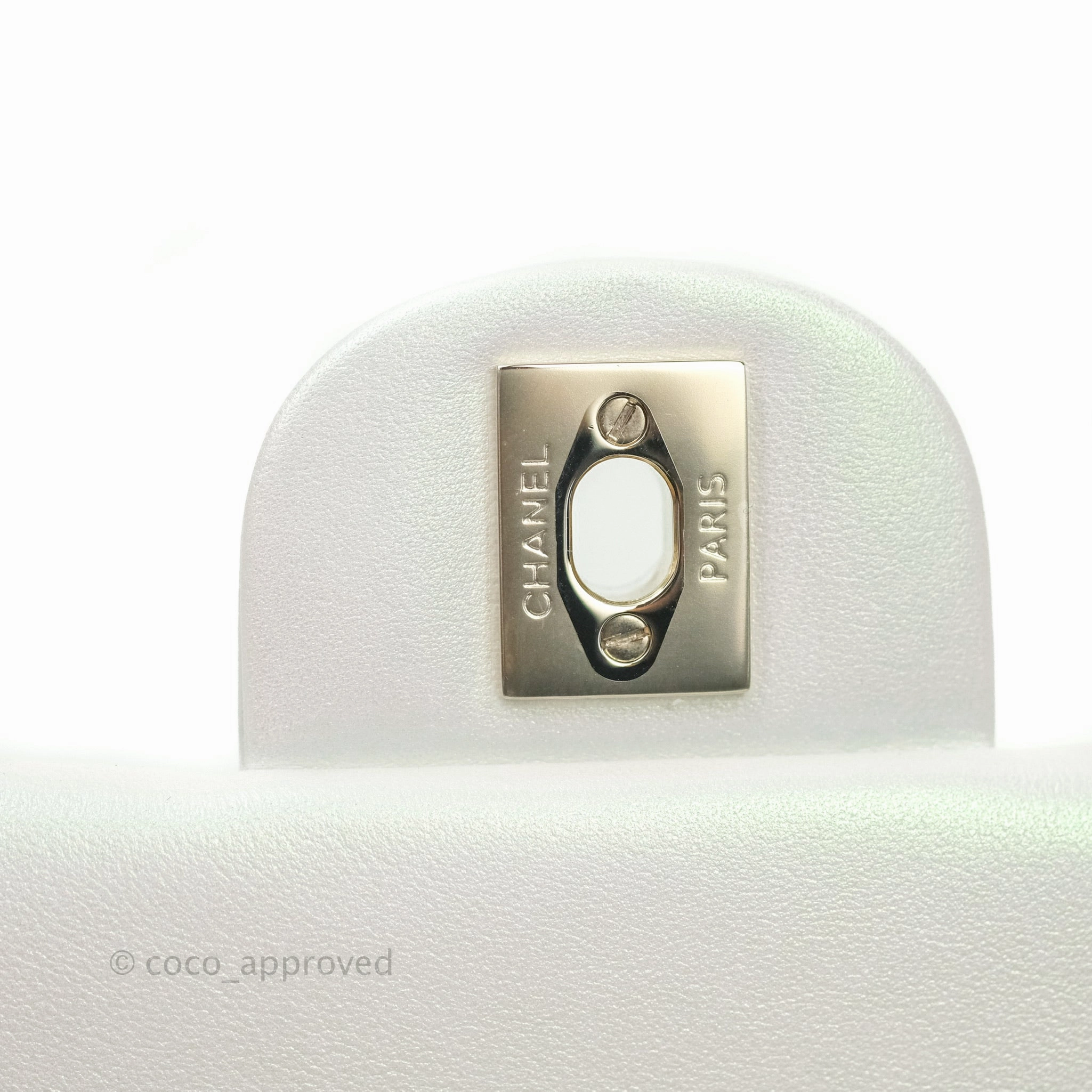 Chanel Quilted Mini Rectangular Lambskin Iridescent White Gold Hardware