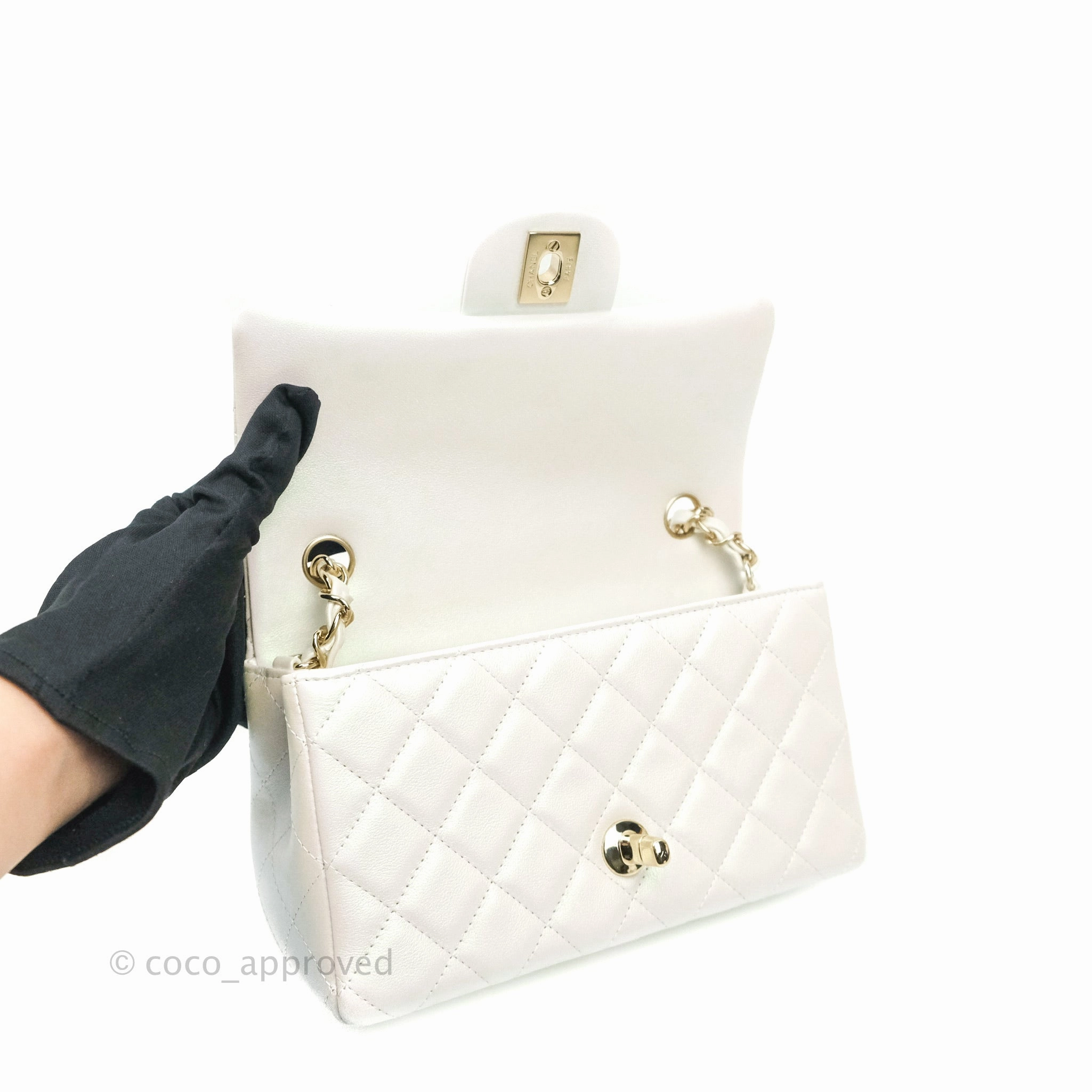 Chanel Quilted Mini Rectangular Lambskin Iridescent White Gold Hardware