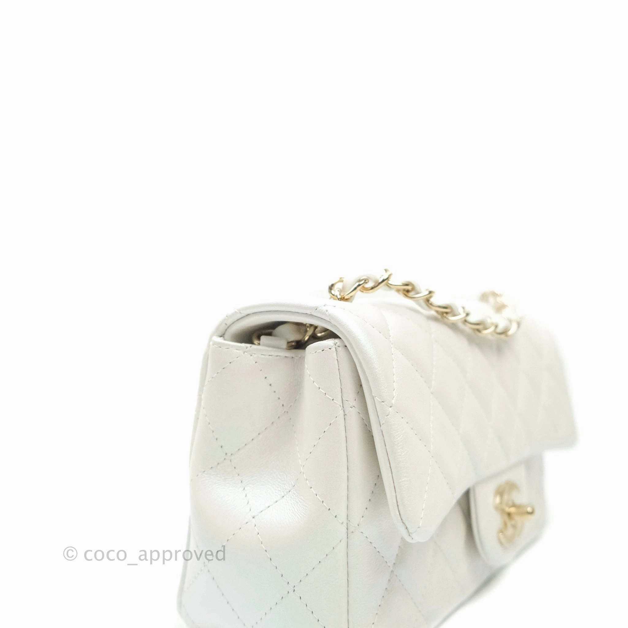 Chanel Quilted Mini Rectangular Lambskin Iridescent White Gold Hardware