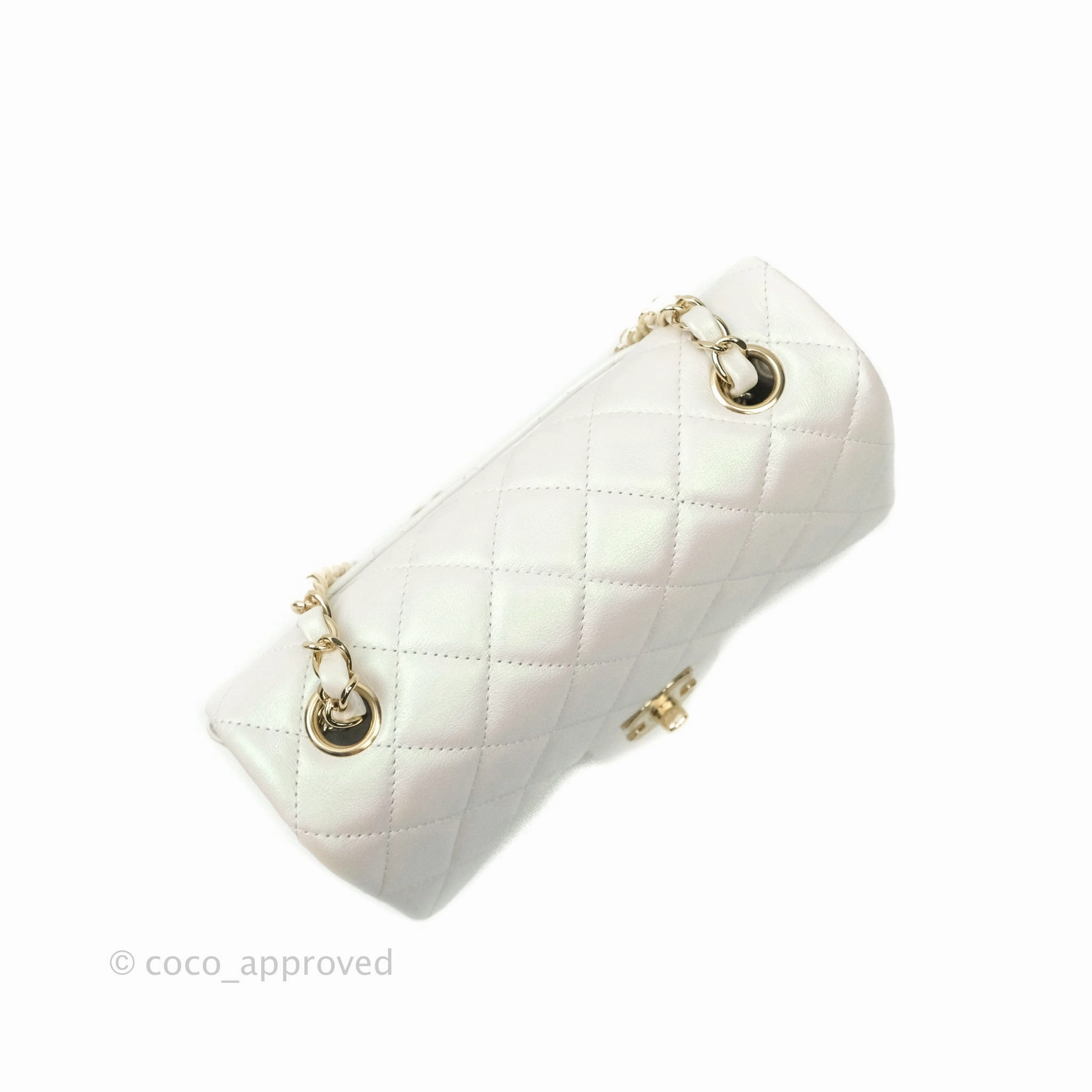 Chanel Quilted Mini Rectangular Lambskin Iridescent White Gold Hardware