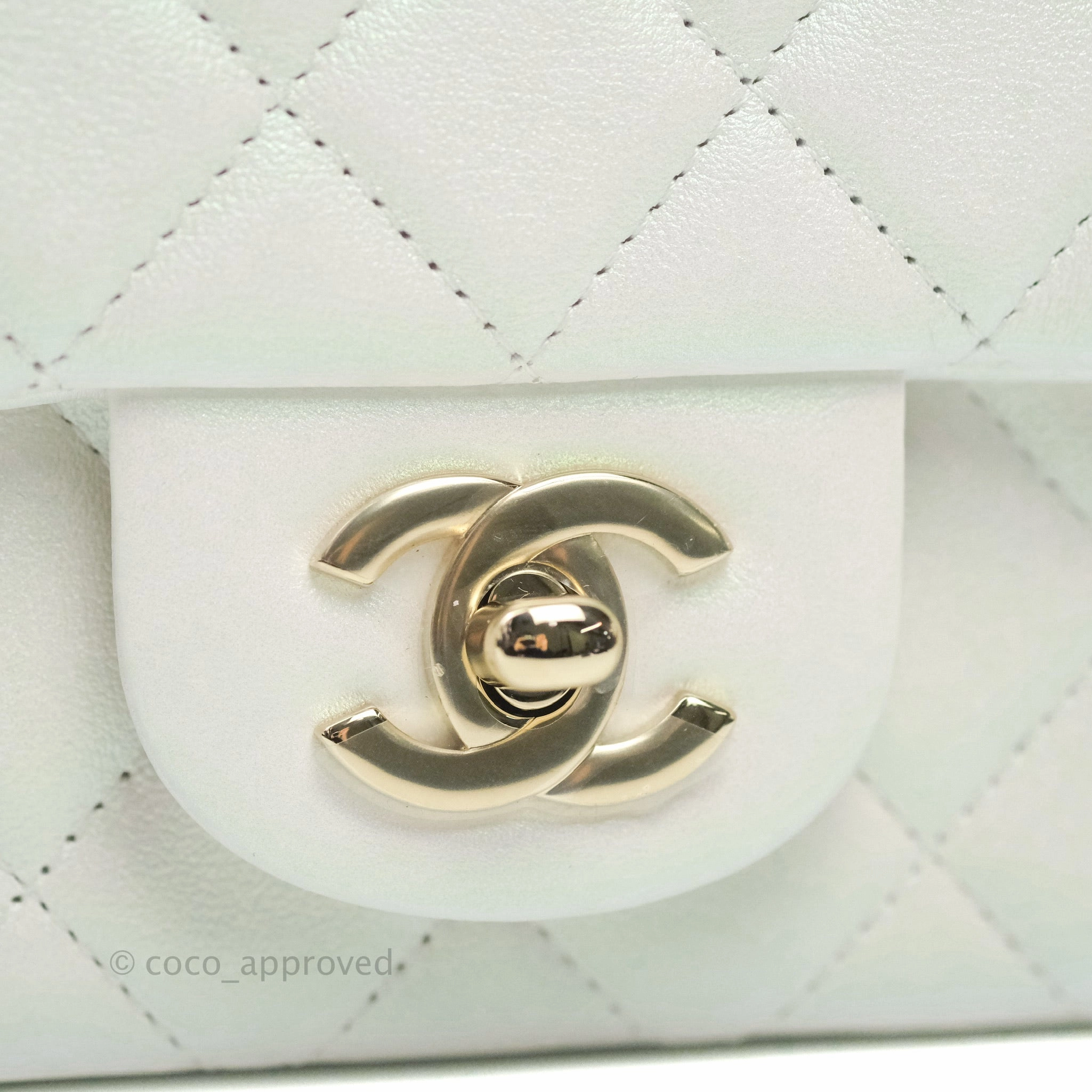 Chanel Quilted Mini Rectangular Lambskin Iridescent White Gold Hardware