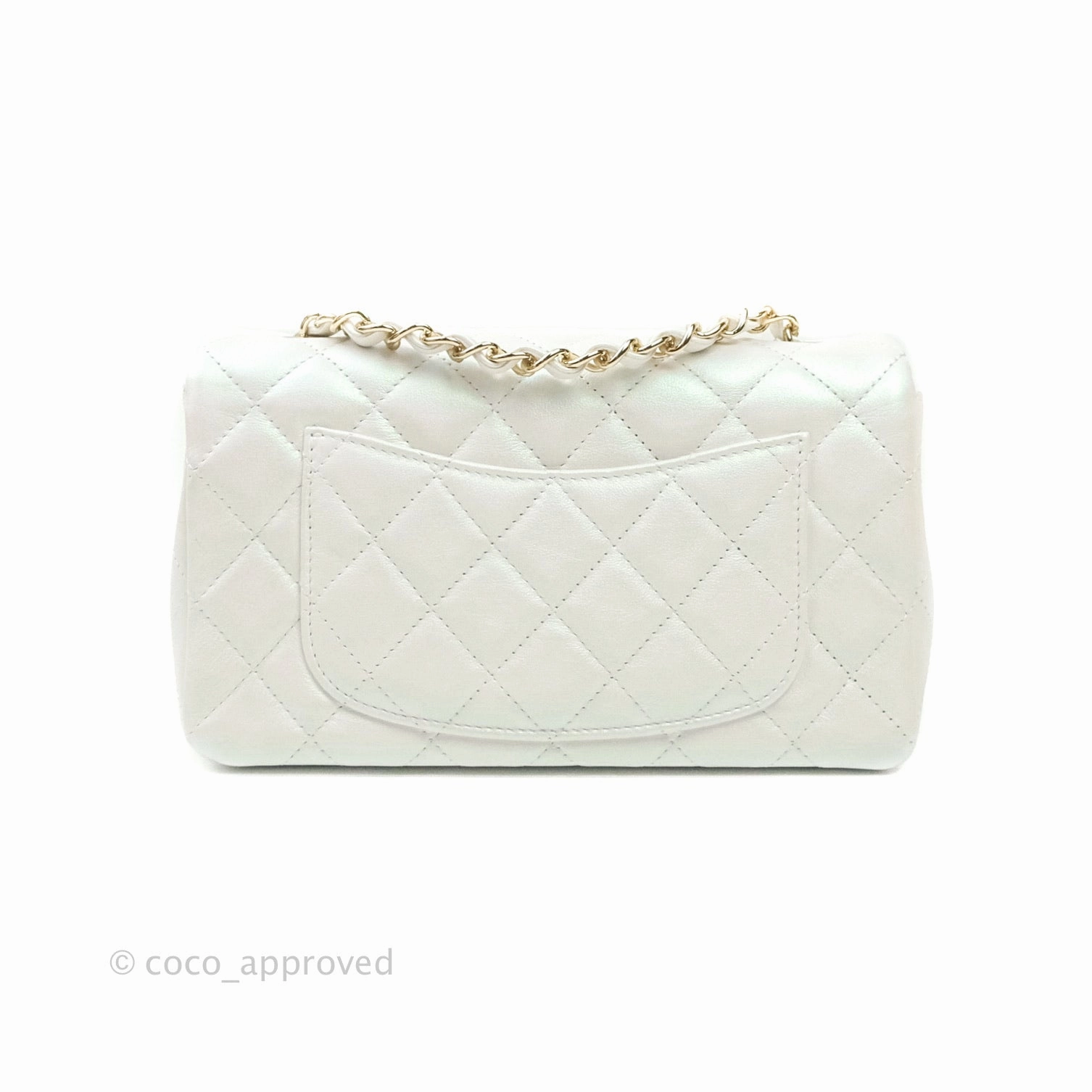 Chanel Quilted Mini Rectangular Lambskin Iridescent White Gold Hardware
