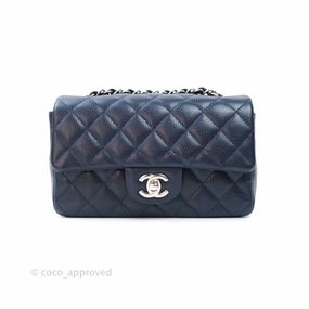 Chanel Quilted Mini Rectangular Navy Caviar Silver Hardware
