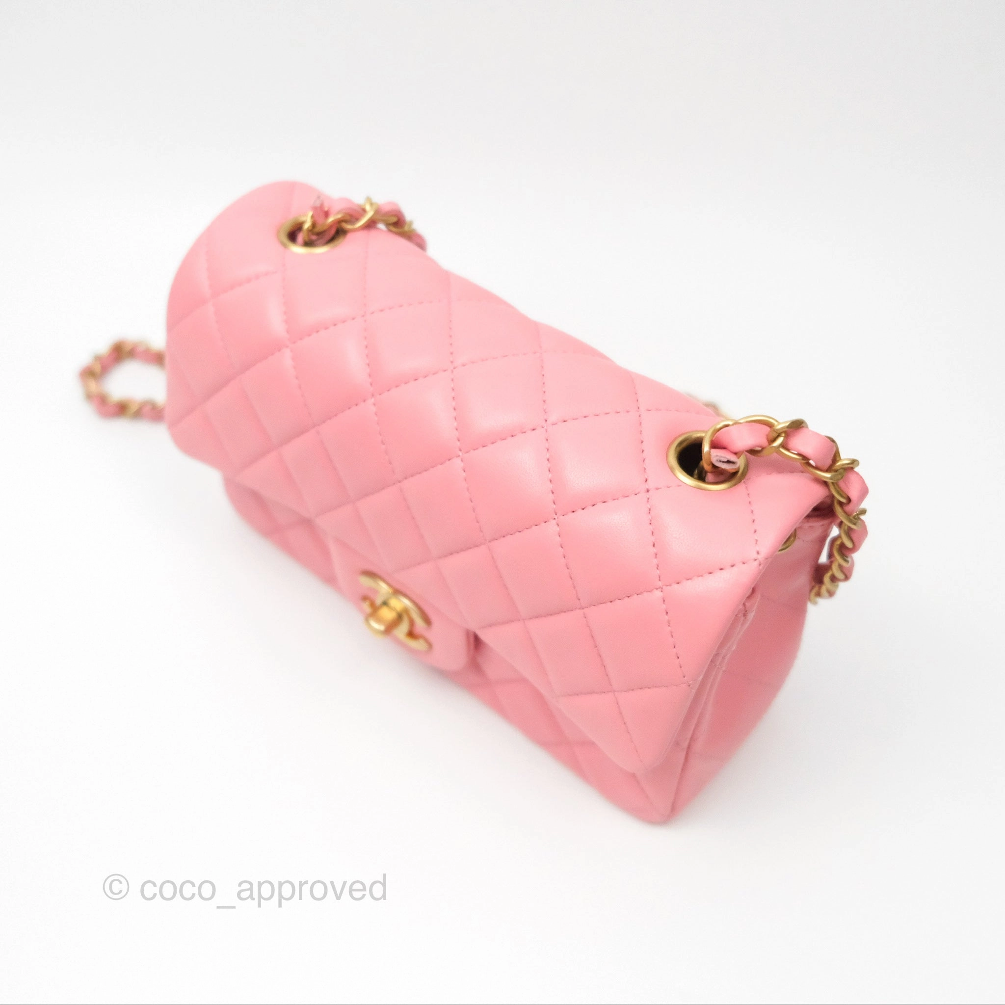 Chanel Quilted Mini Rectangular Pink Lambskin Gold Hardware