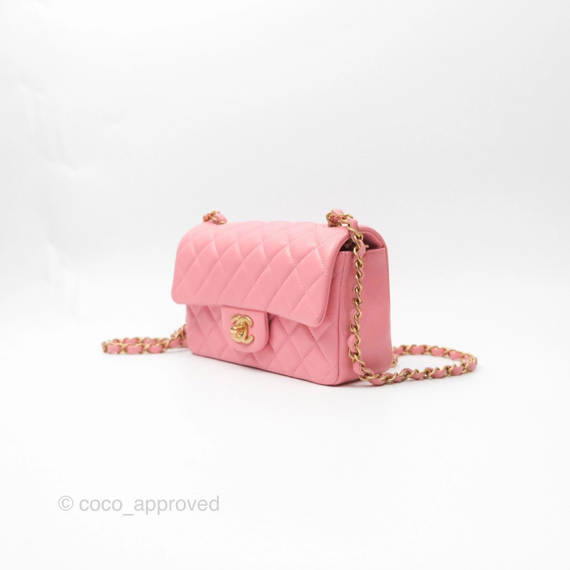 Chanel Quilted Mini Rectangular Pink Lambskin Gold Hardware