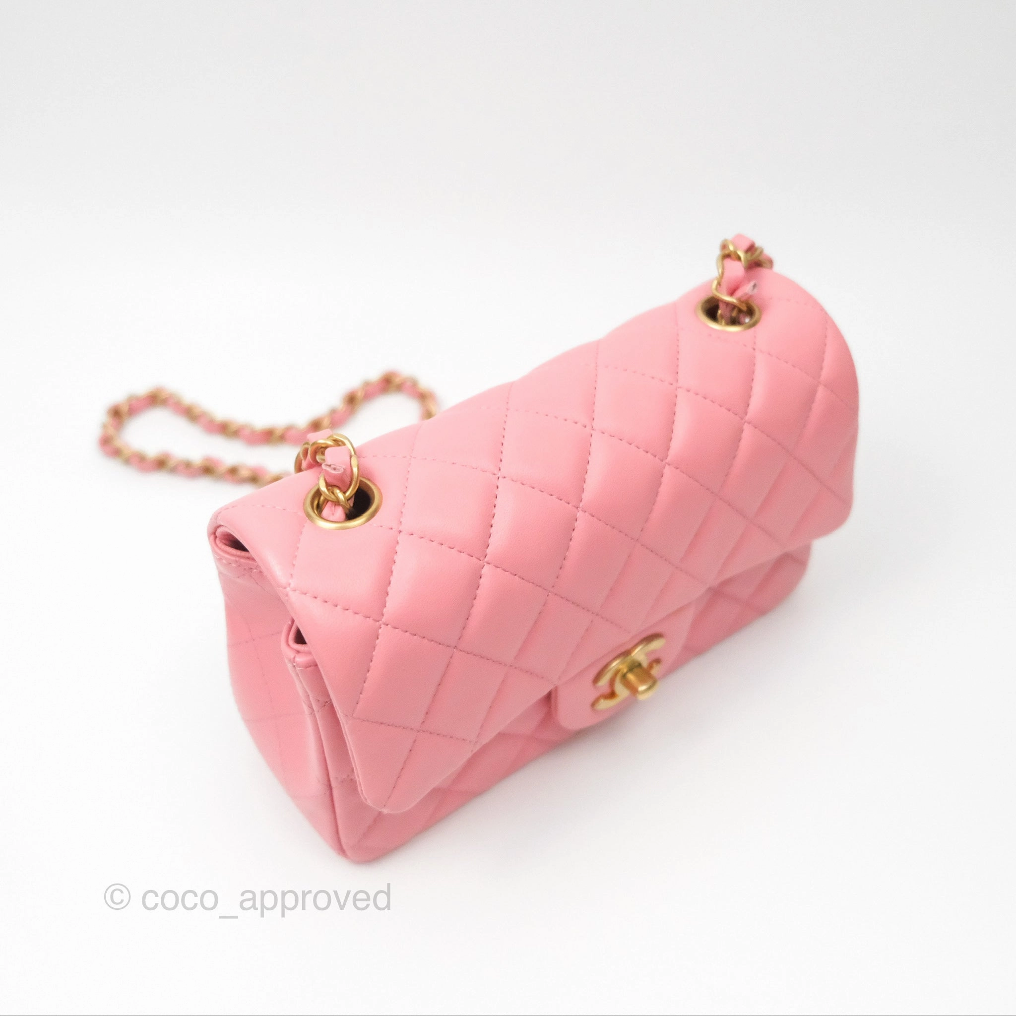 Chanel Quilted Mini Rectangular Pink Lambskin Gold Hardware