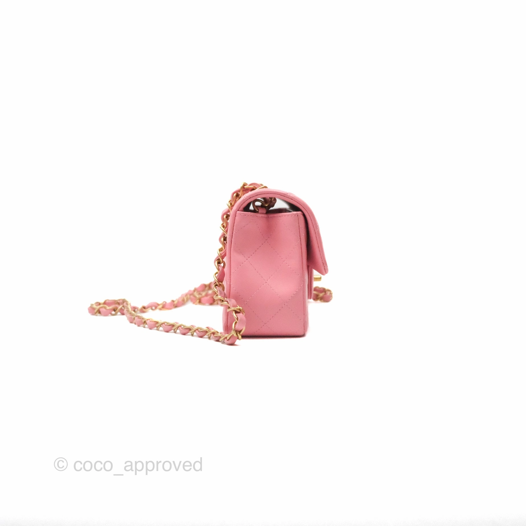 Chanel Quilted Mini Rectangular Pink Lambskin Gold Hardware