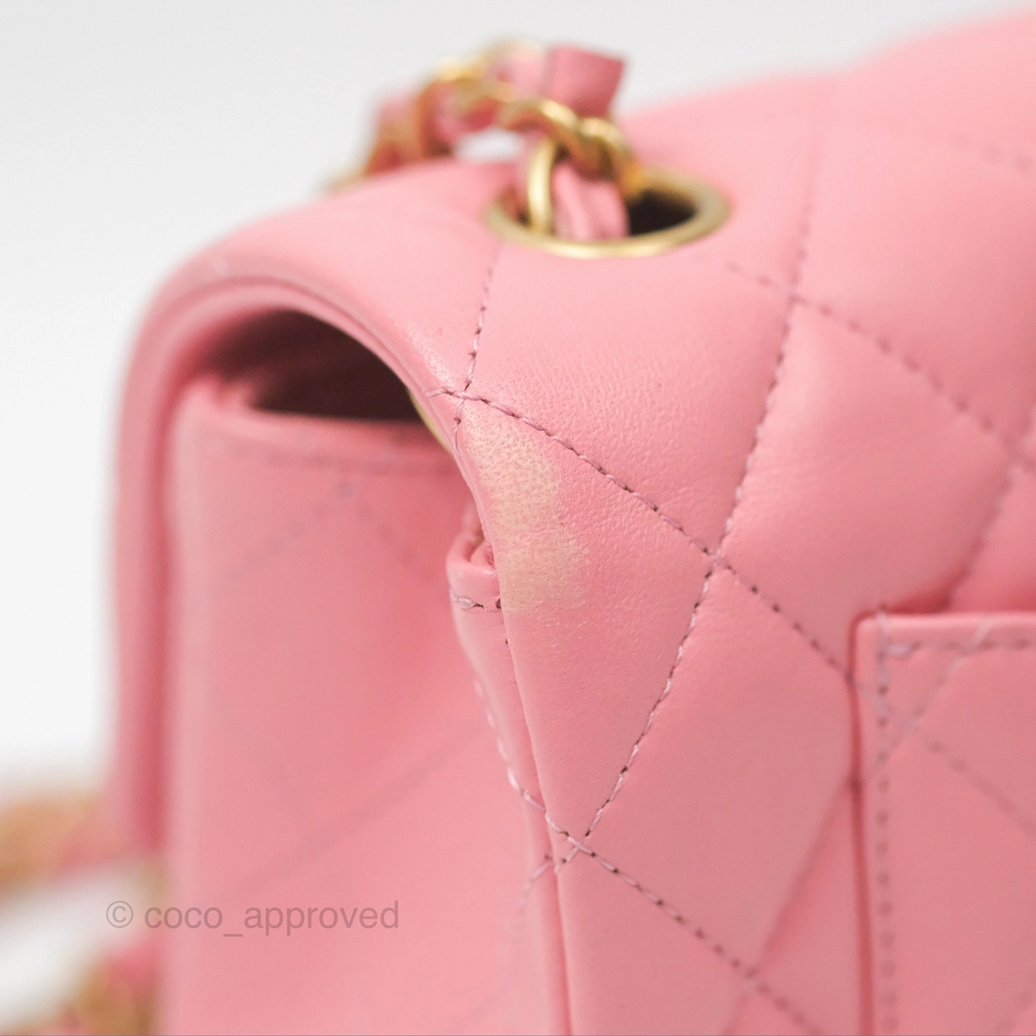 Chanel Quilted Mini Rectangular Pink Lambskin Gold Hardware