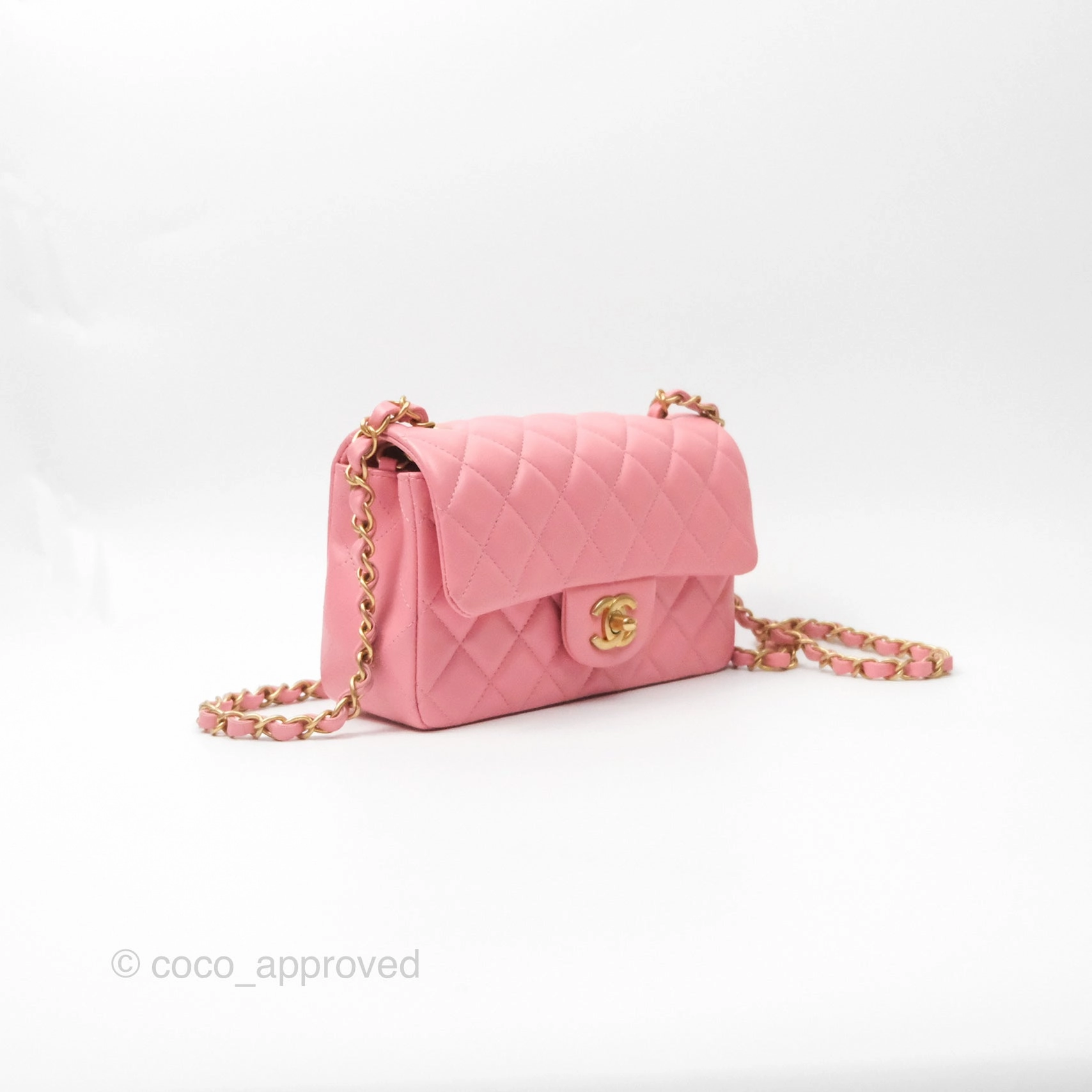 Chanel Quilted Mini Rectangular Pink Lambskin Gold Hardware