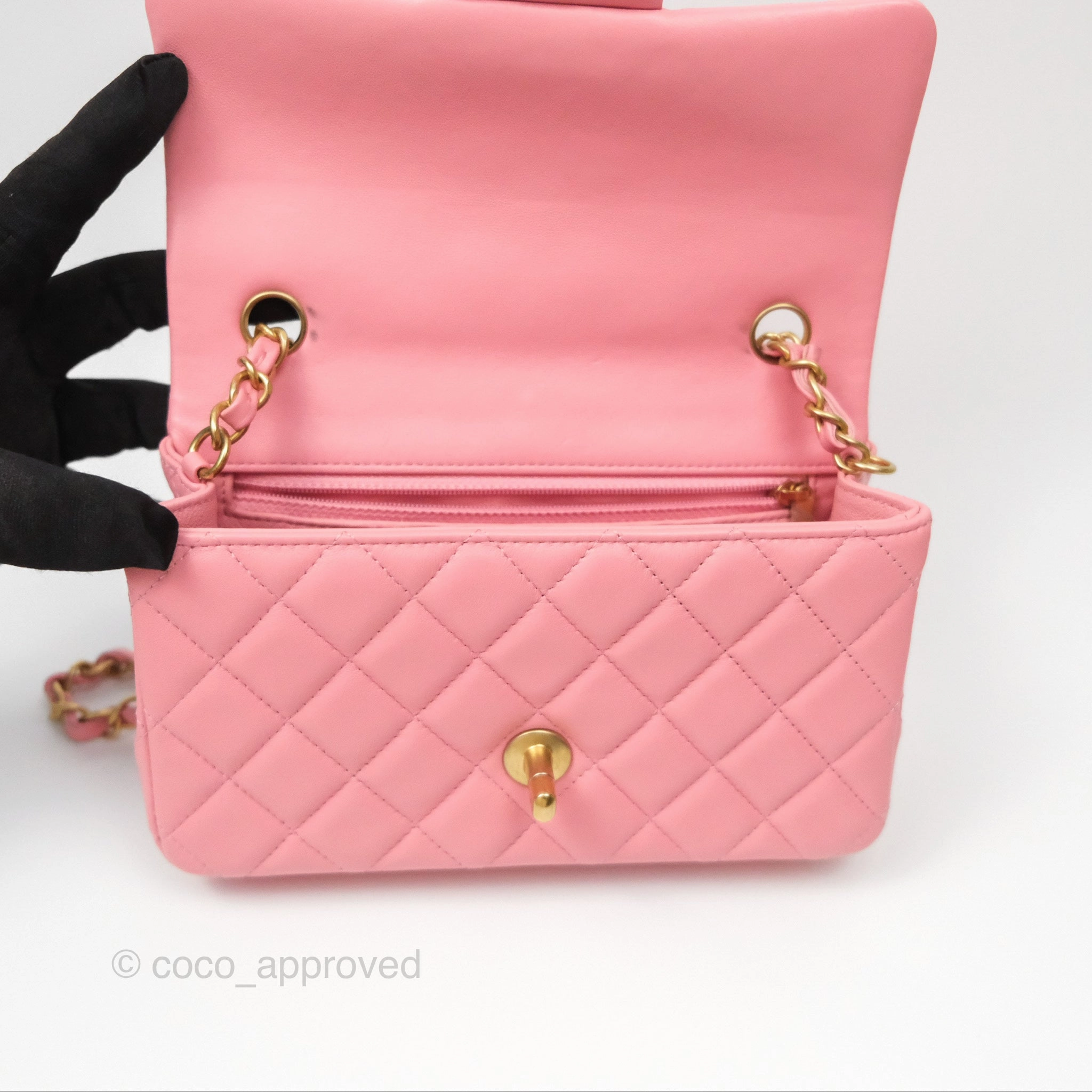 Chanel Quilted Mini Rectangular Pink Lambskin Gold Hardware