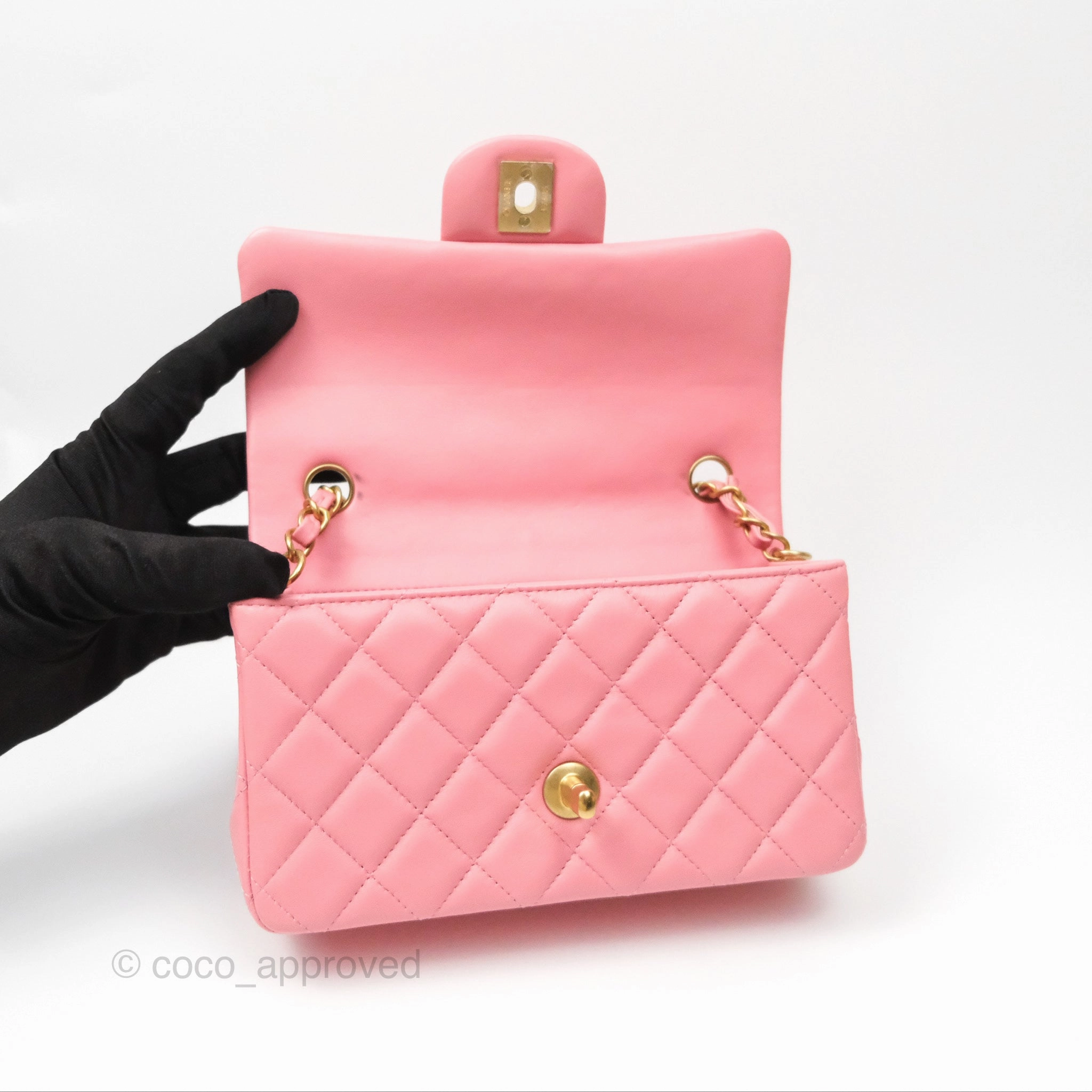 Chanel Quilted Mini Rectangular Pink Lambskin Gold Hardware