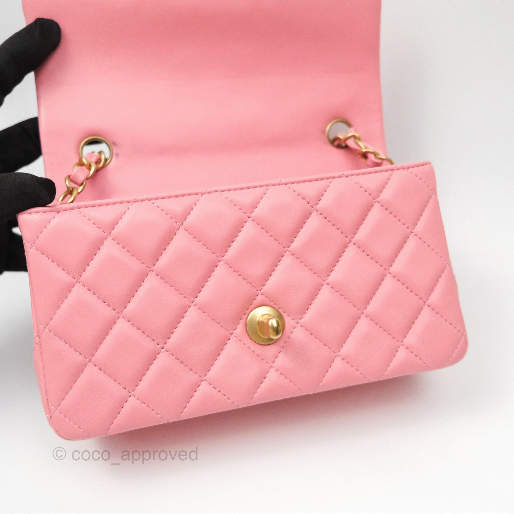Chanel Quilted Mini Rectangular Pink Lambskin Gold Hardware