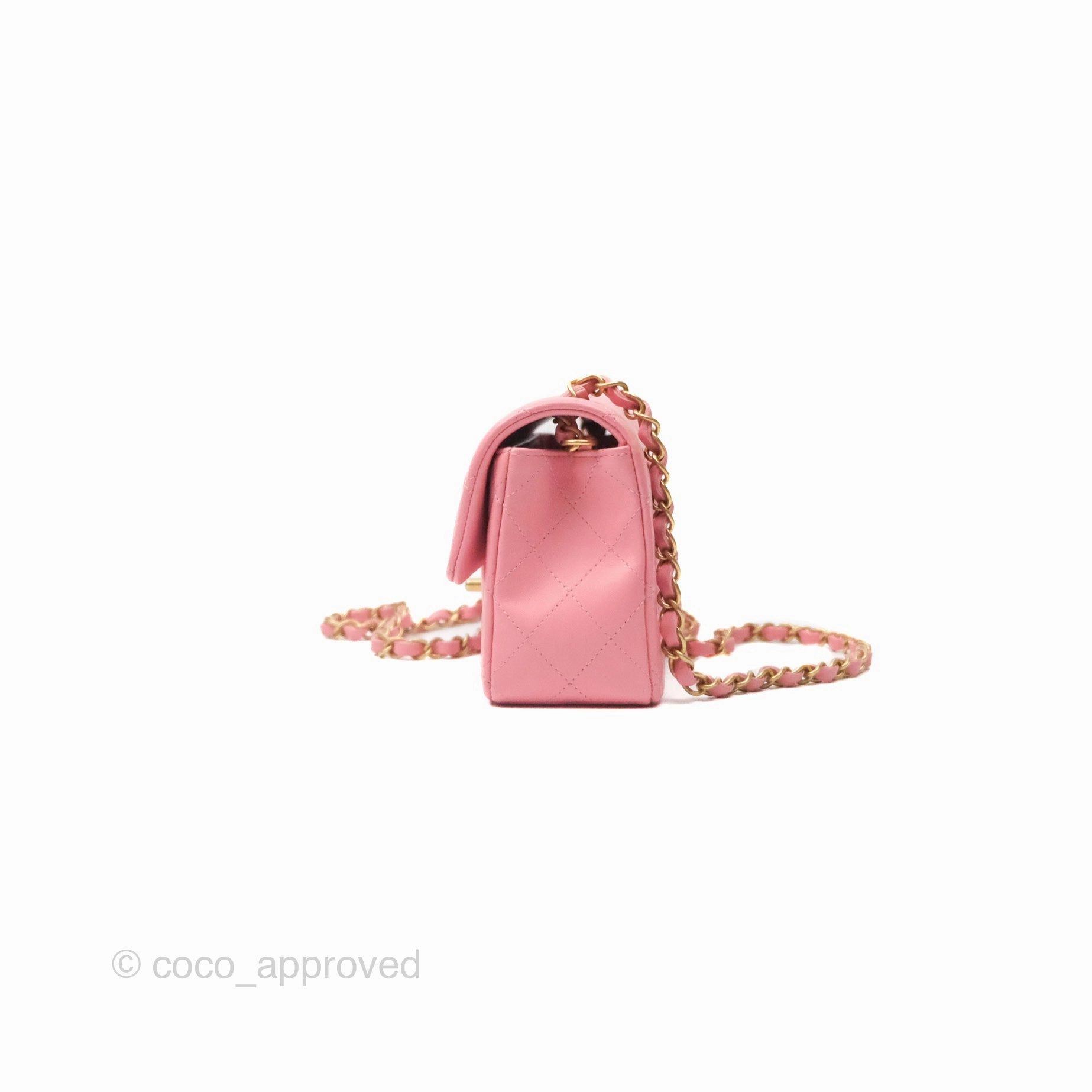 Chanel Quilted Mini Rectangular Pink Lambskin Gold Hardware