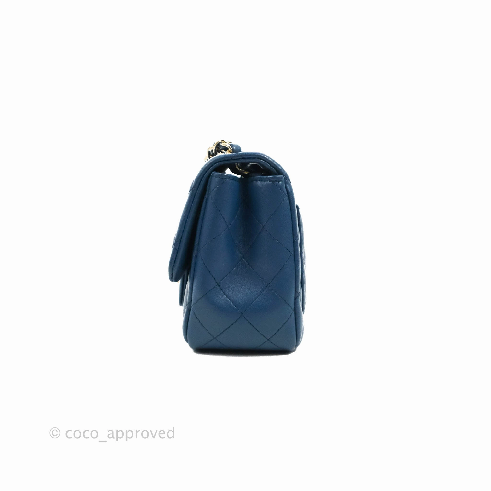 Chanel Quilted Mini Square Blue Lambskin Gold Hardware