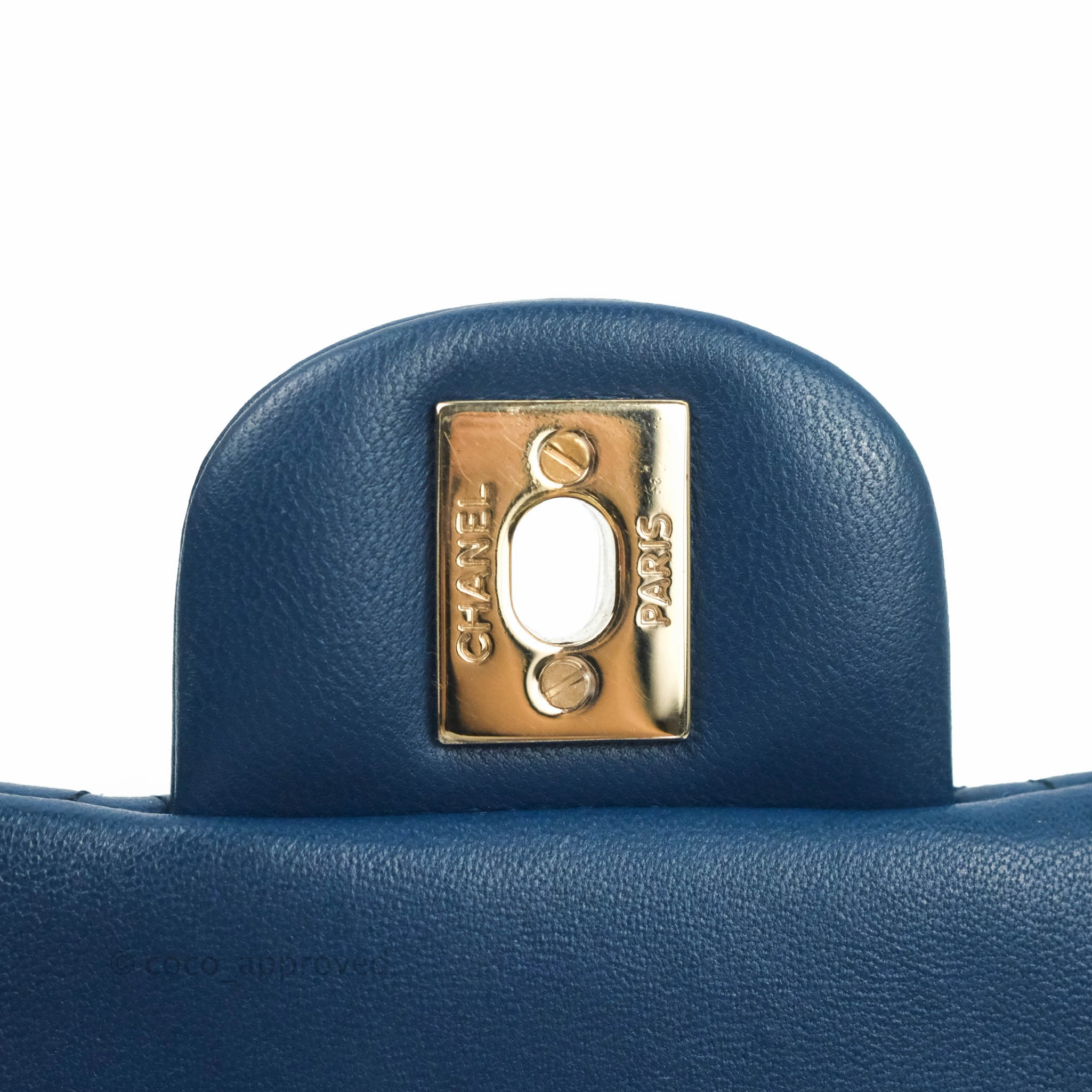 Chanel Quilted Mini Square Blue Lambskin Gold Hardware