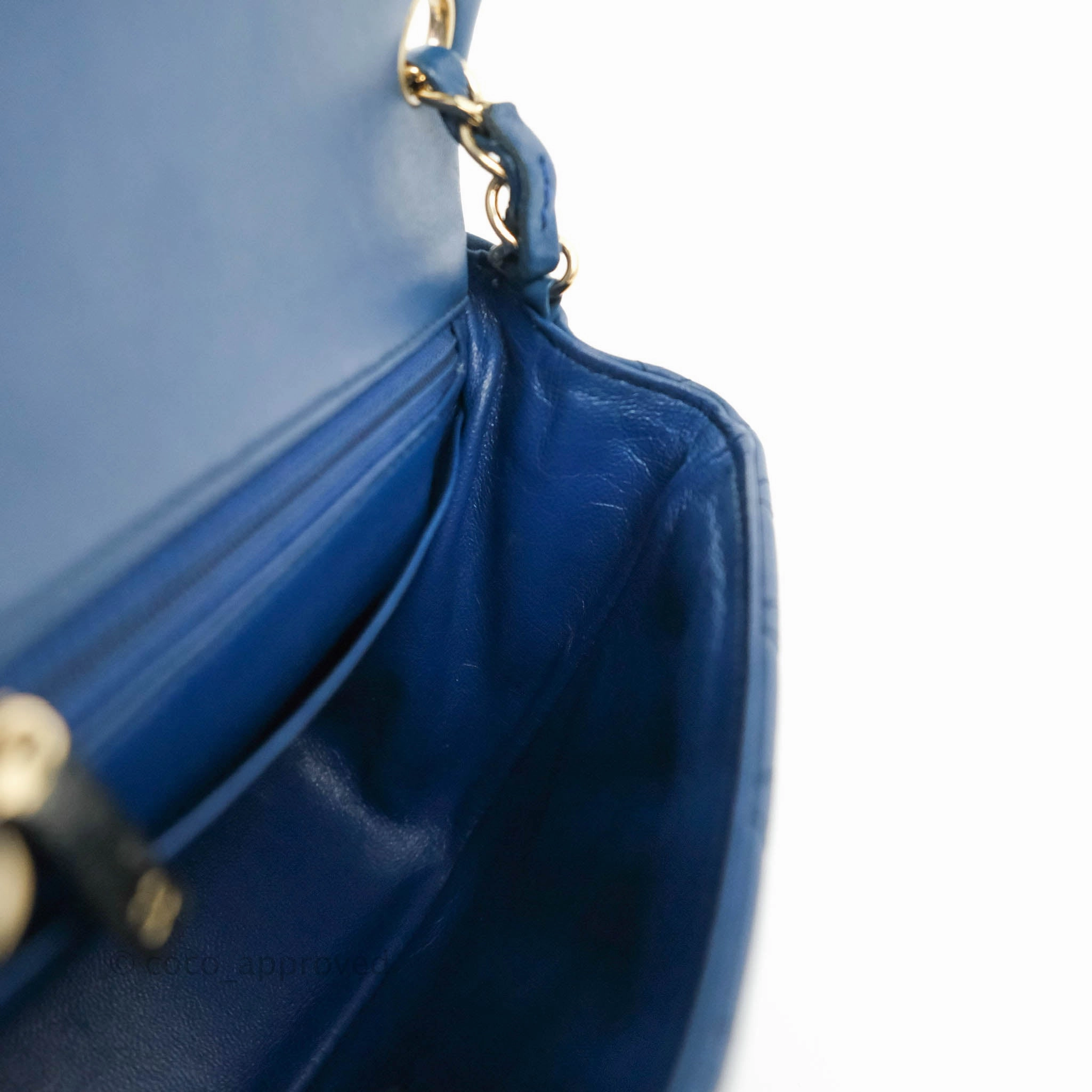 Chanel Quilted Mini Square Blue Lambskin Gold Hardware