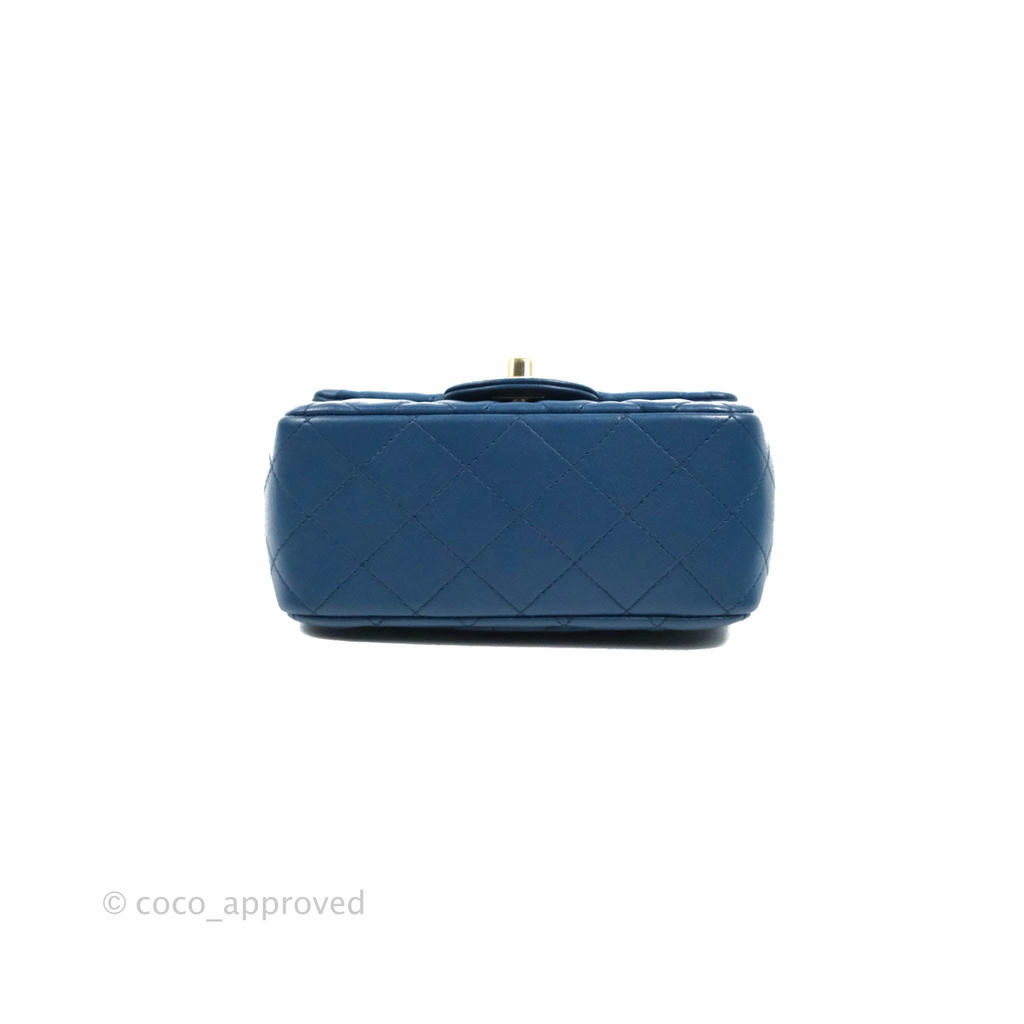 Chanel Quilted Mini Square Blue Lambskin Gold Hardware