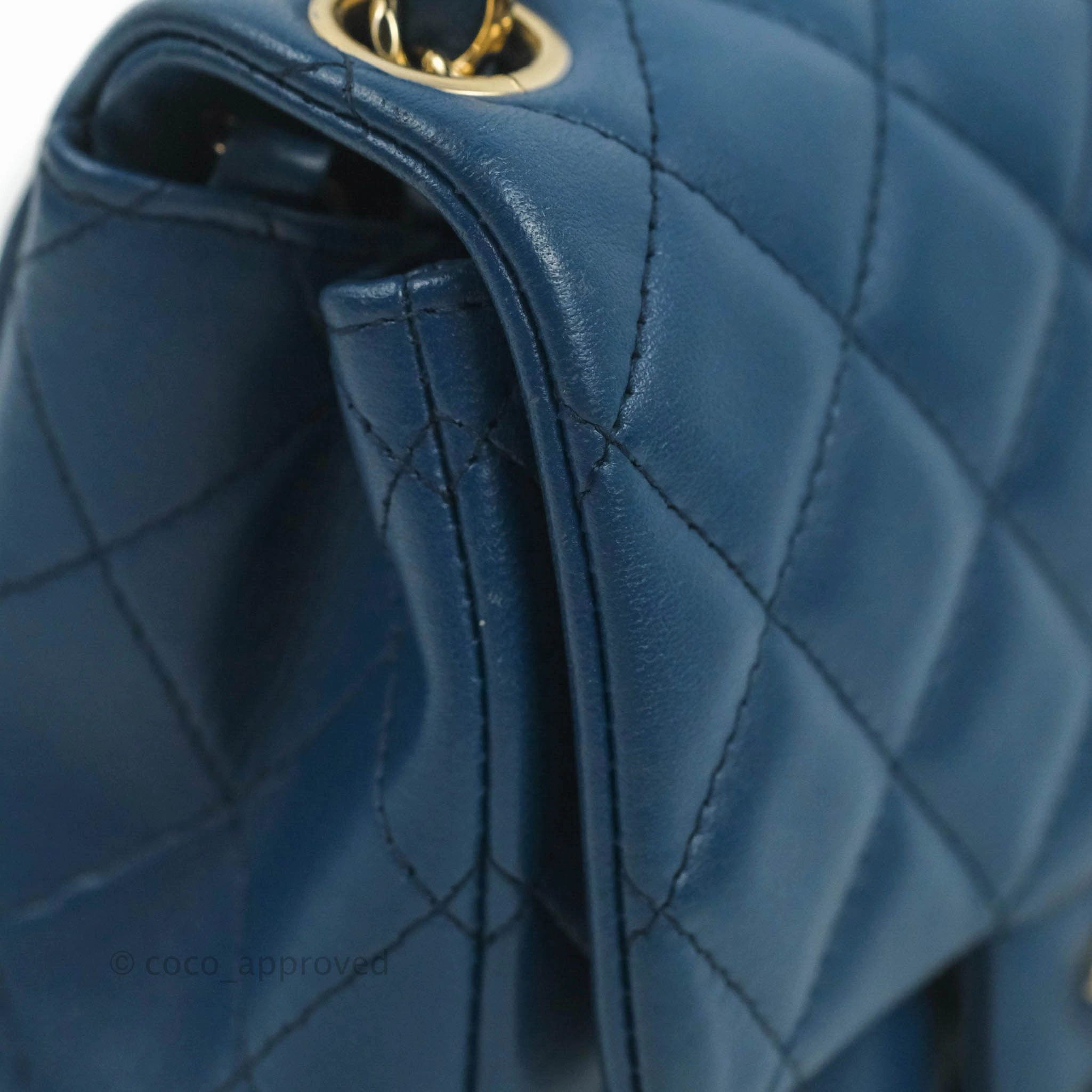 Chanel Quilted Mini Square Blue Lambskin Gold Hardware