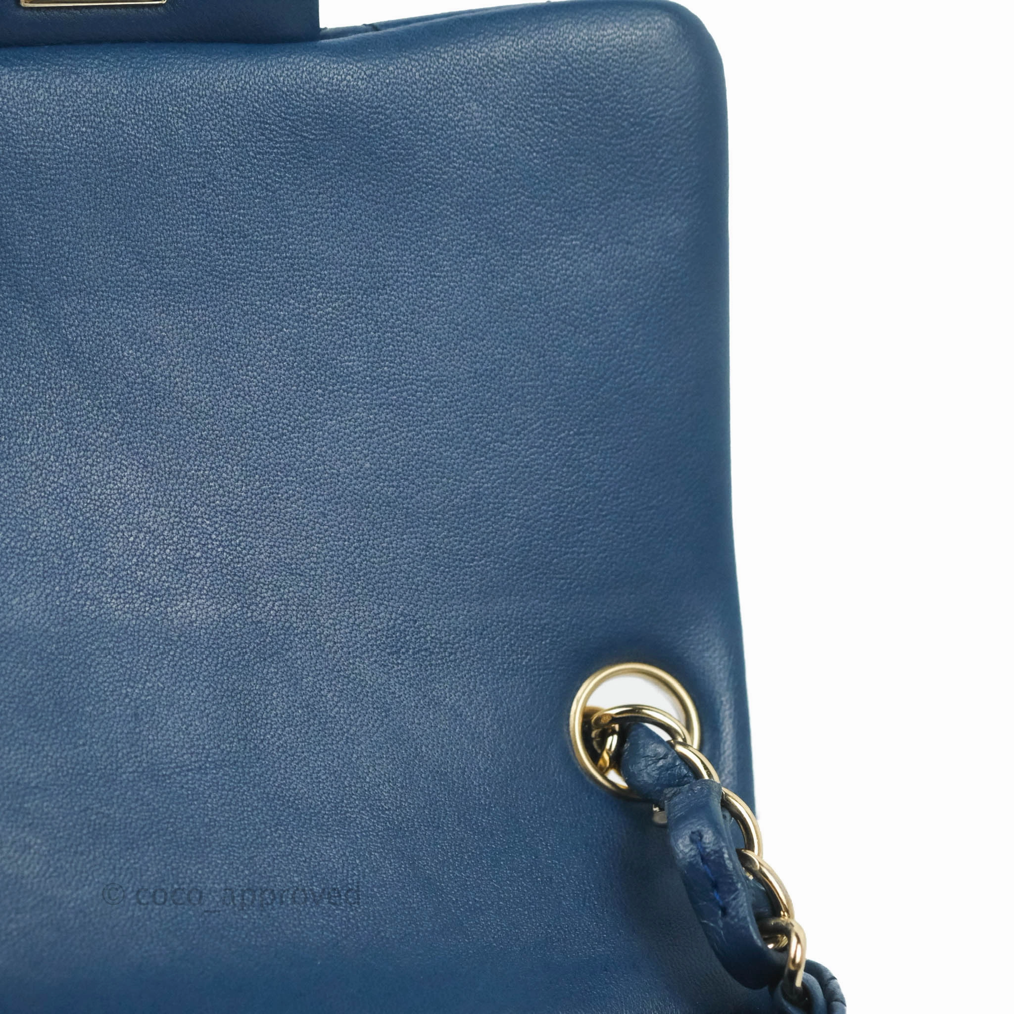 Chanel Quilted Mini Square Blue Lambskin Gold Hardware