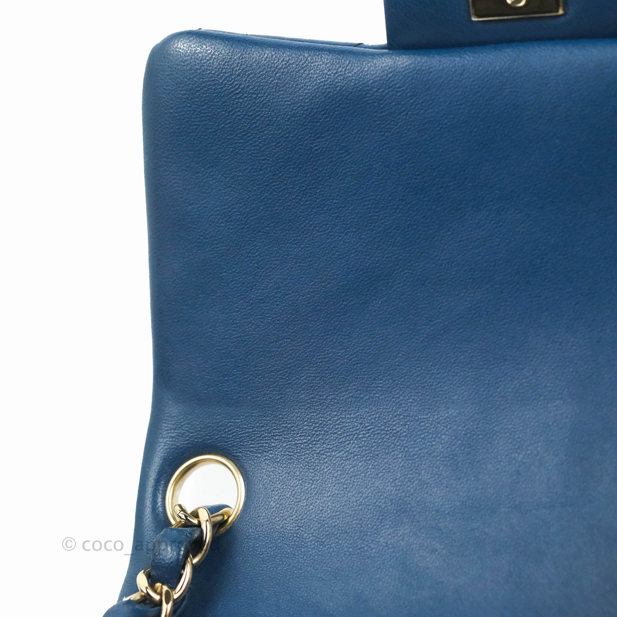 Chanel Quilted Mini Square Blue Lambskin Gold Hardware