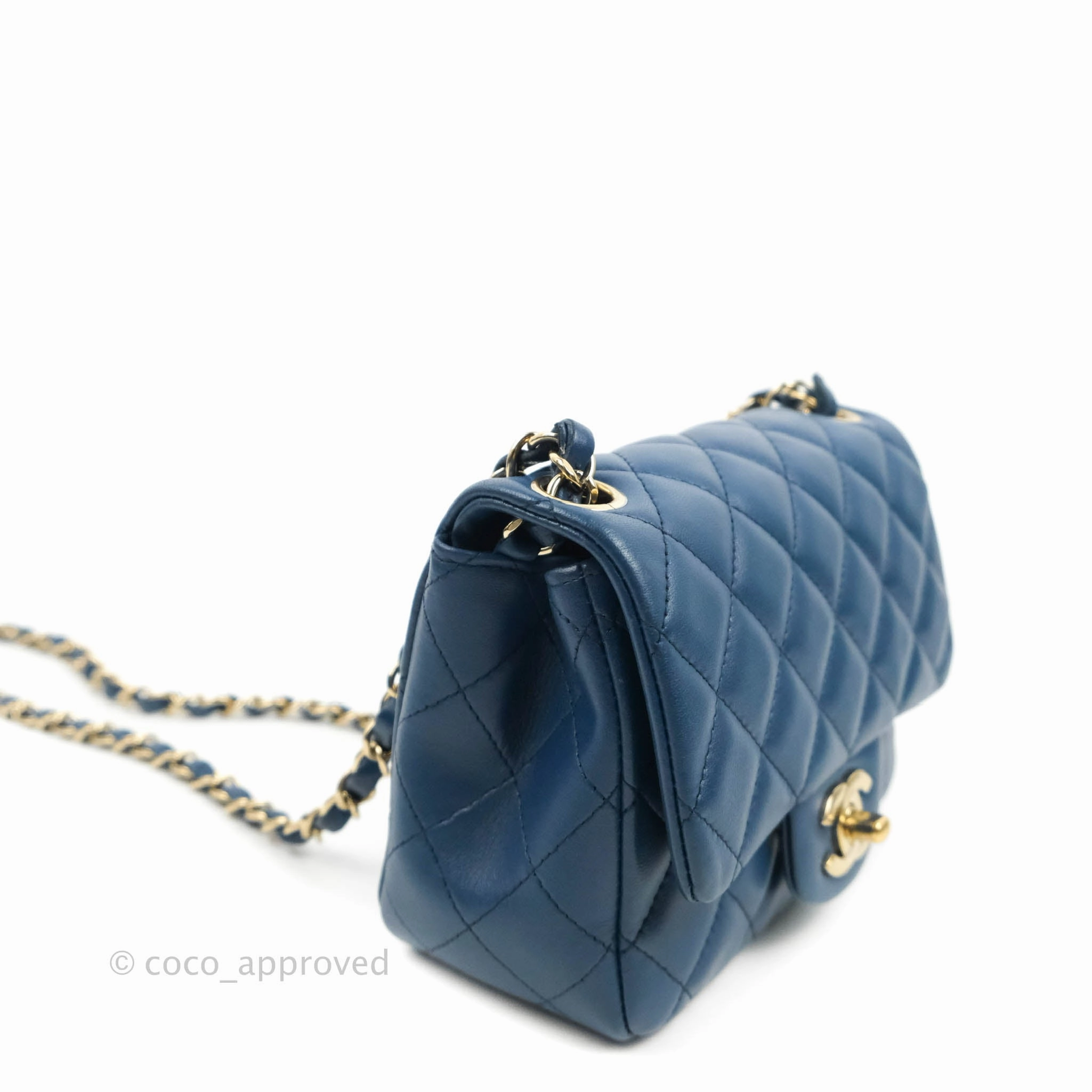 Chanel Quilted Mini Square Blue Lambskin Gold Hardware