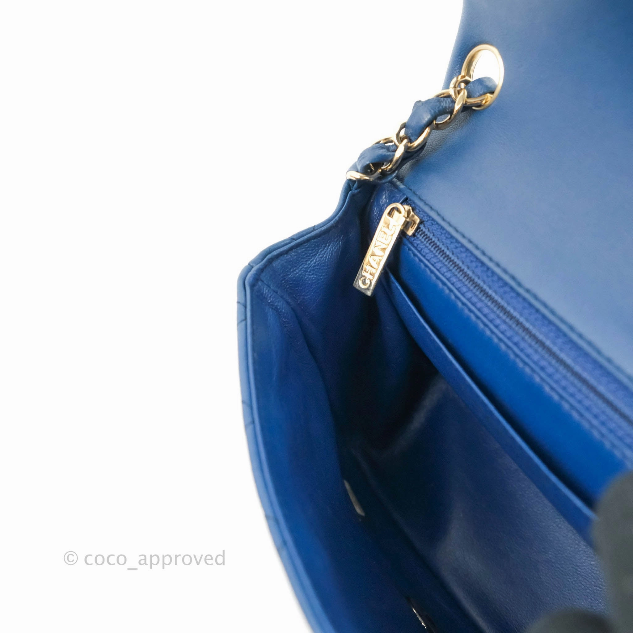 Chanel Quilted Mini Square Blue Lambskin Gold Hardware
