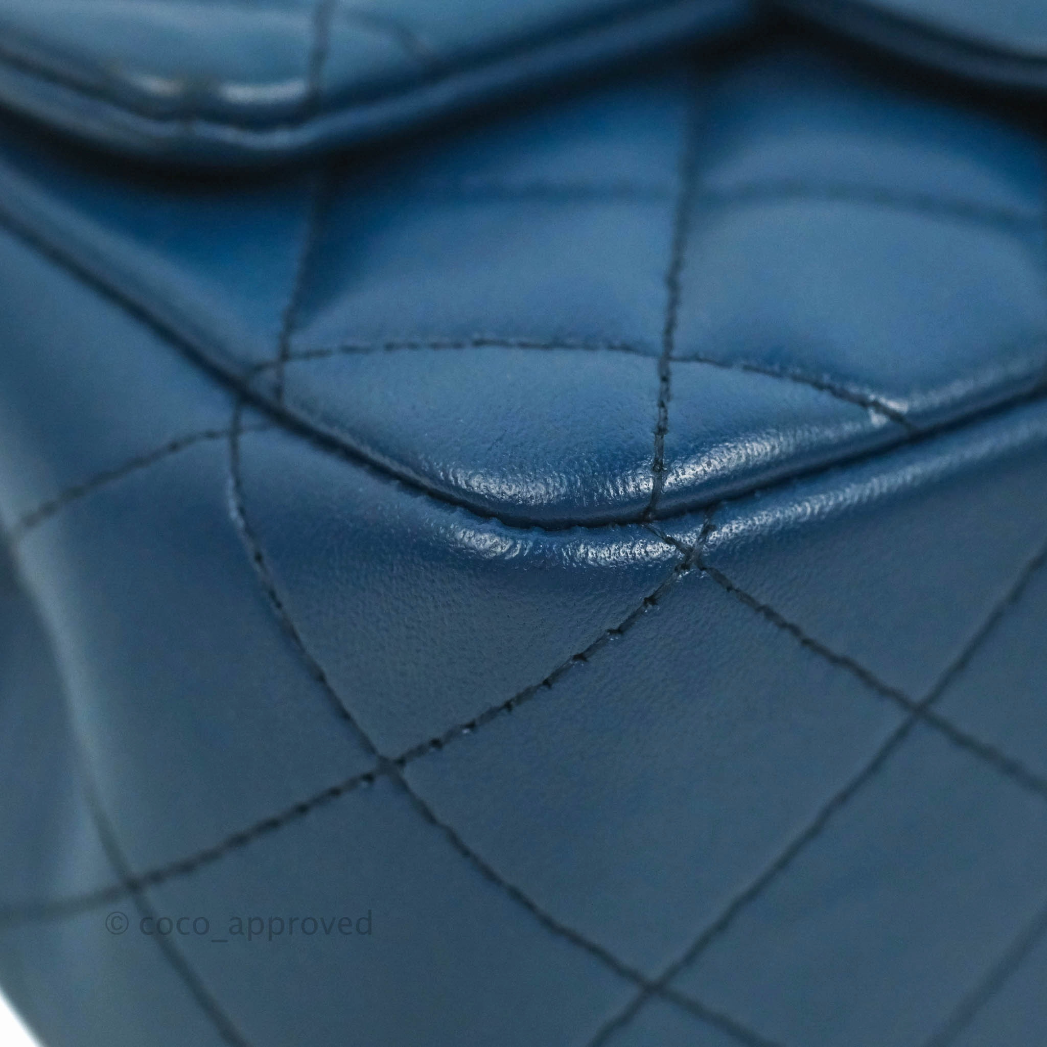 Chanel Quilted Mini Square Blue Lambskin Gold Hardware