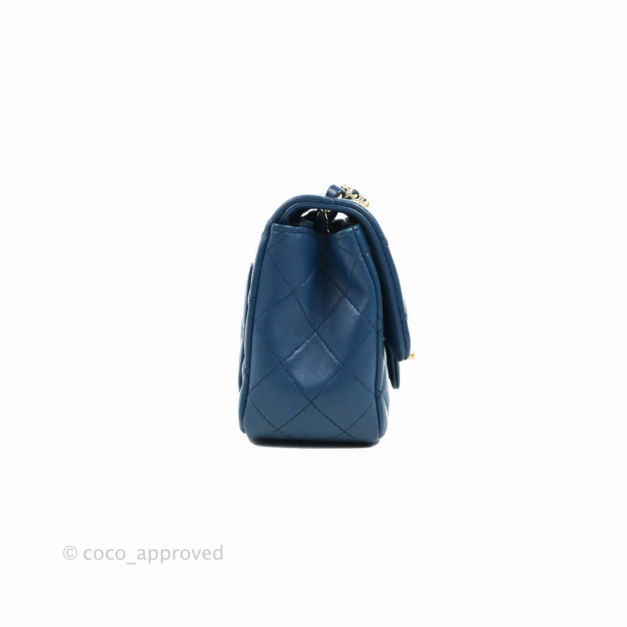 Chanel Quilted Mini Square Blue Lambskin Gold Hardware
