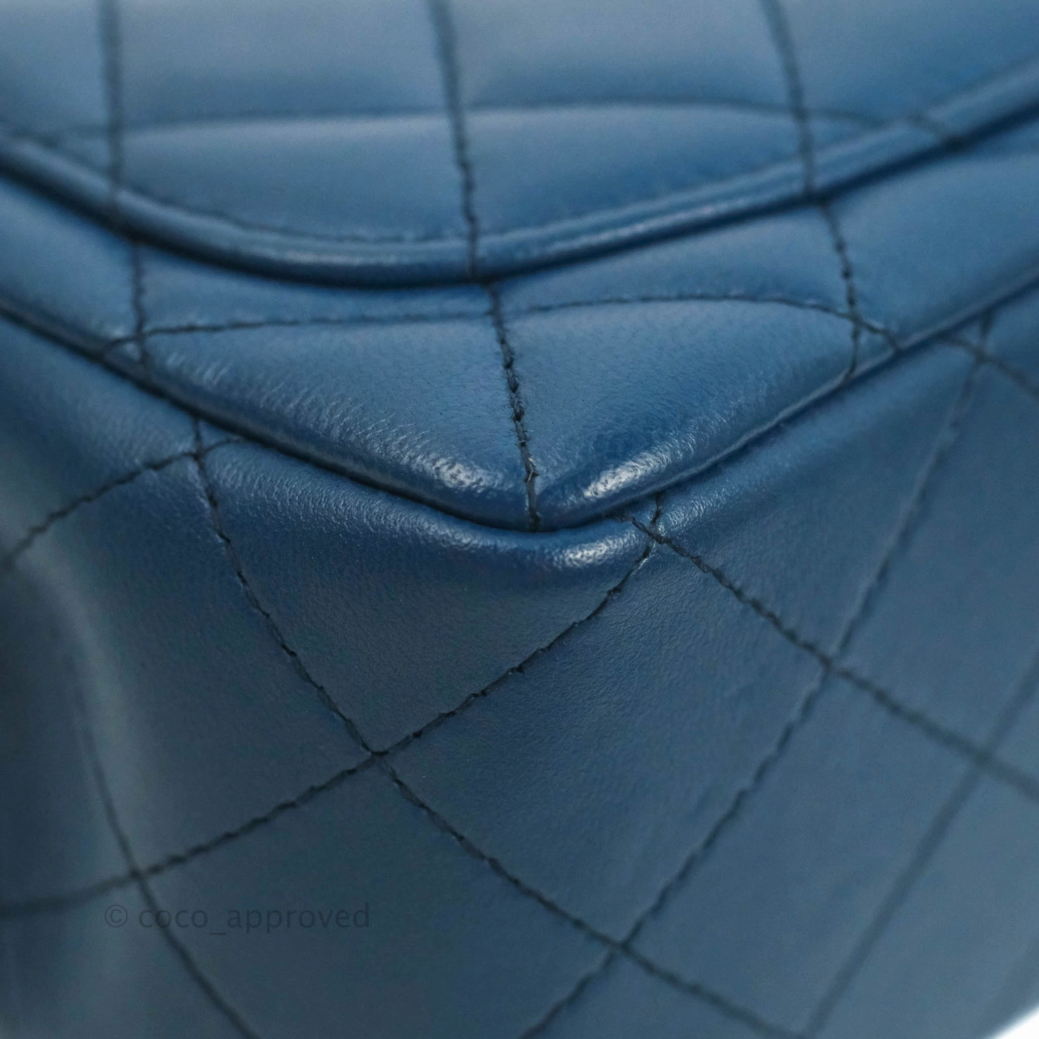 Chanel Quilted Mini Square Blue Lambskin Gold Hardware