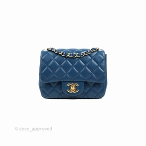 Chanel Quilted Mini Square Blue Lambskin Gold Hardware