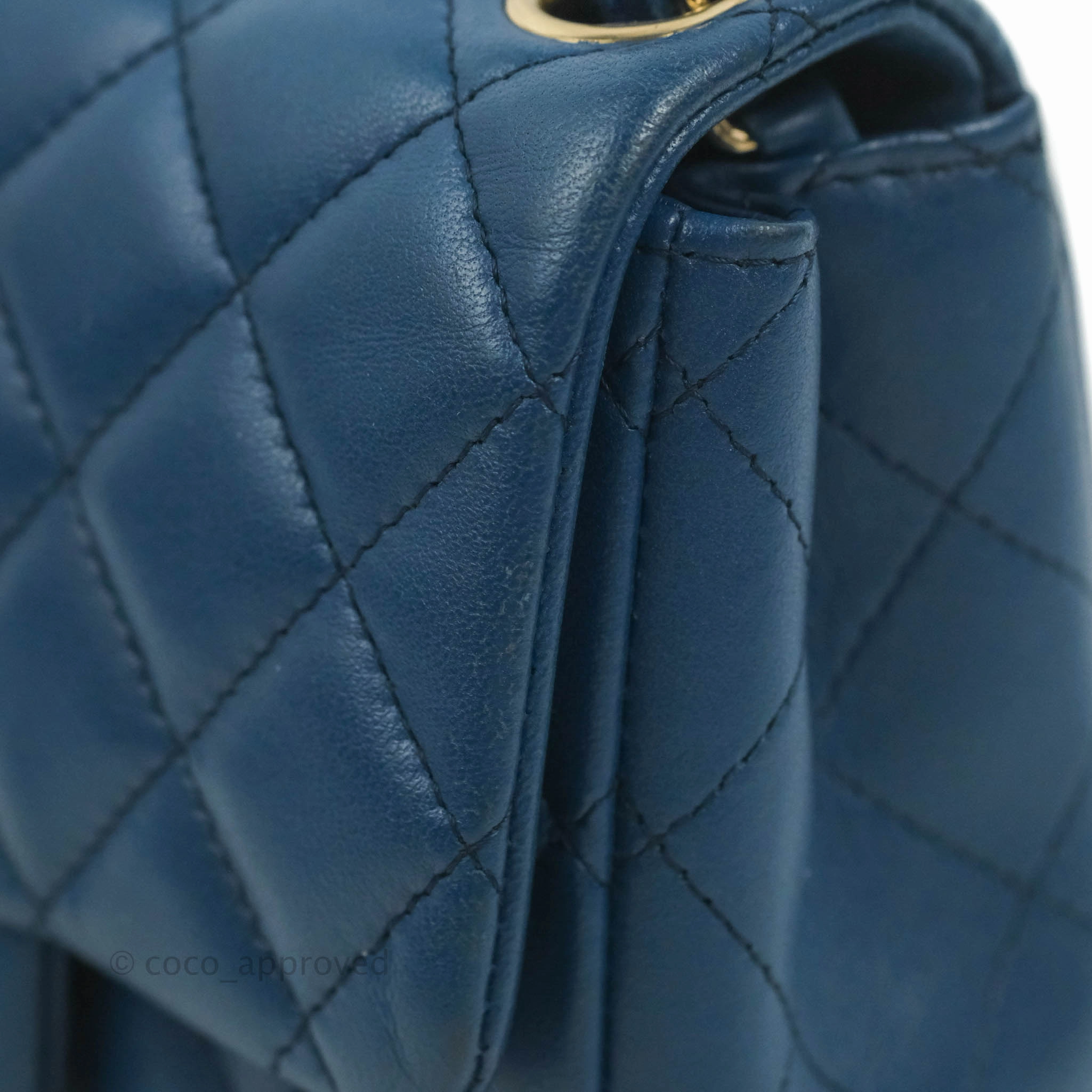 Chanel Quilted Mini Square Blue Lambskin Gold Hardware