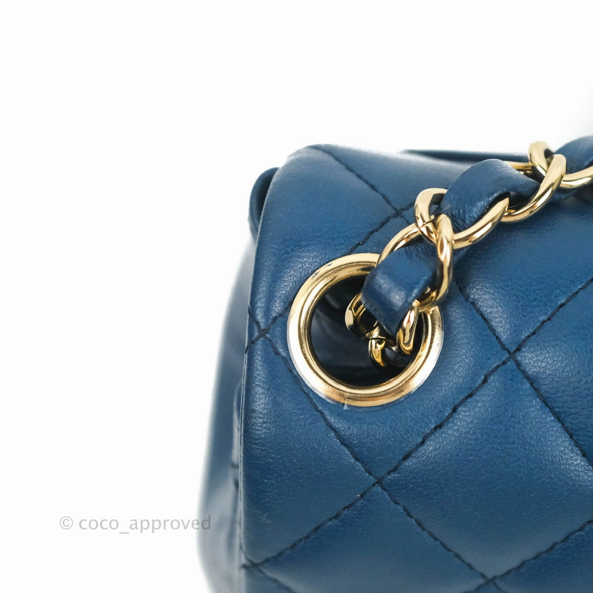 Chanel Quilted Mini Square Blue Lambskin Gold Hardware