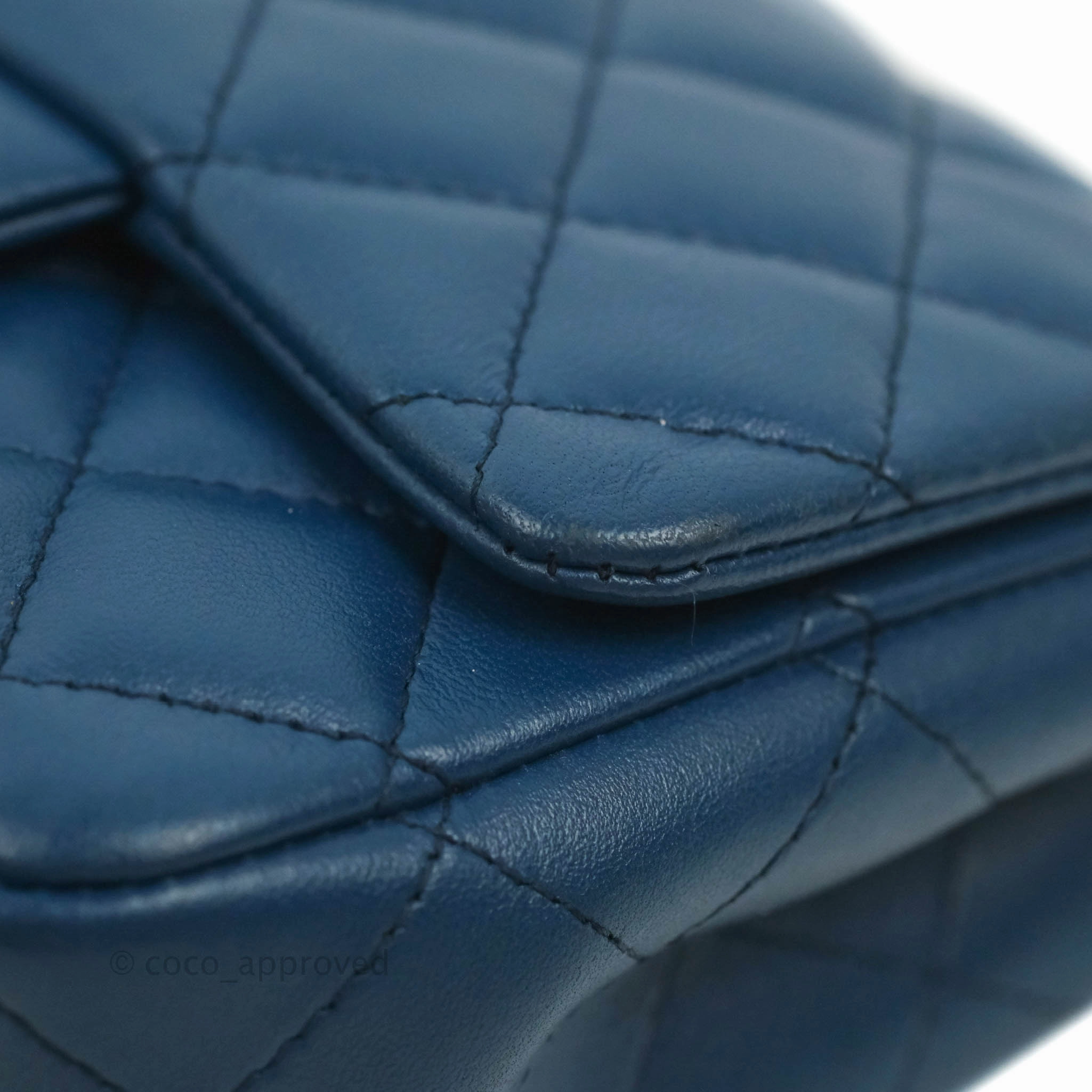 Chanel Quilted Mini Square Blue Lambskin Gold Hardware