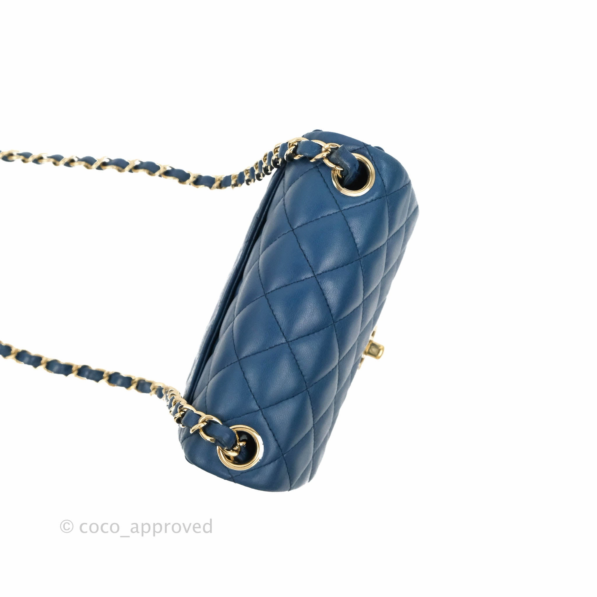 Chanel Quilted Mini Square Blue Lambskin Gold Hardware