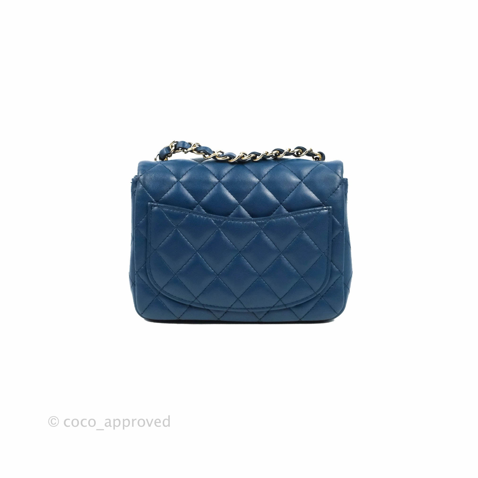 Chanel Quilted Mini Square Blue Lambskin Gold Hardware