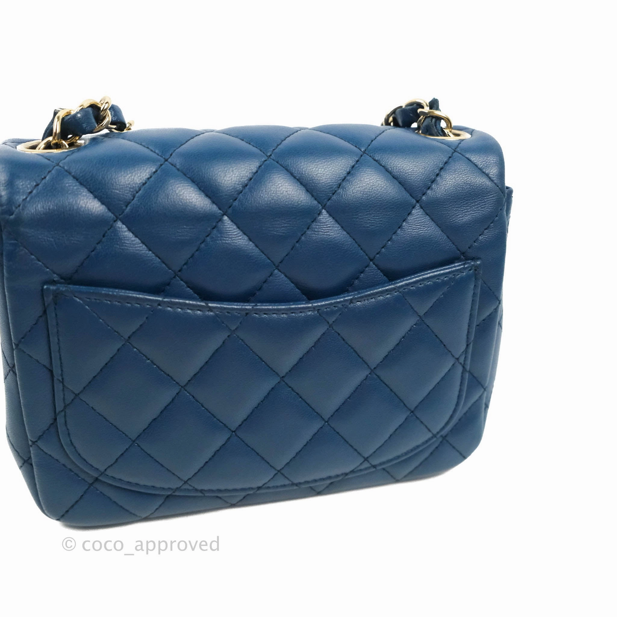 Chanel Quilted Mini Square Blue Lambskin Gold Hardware