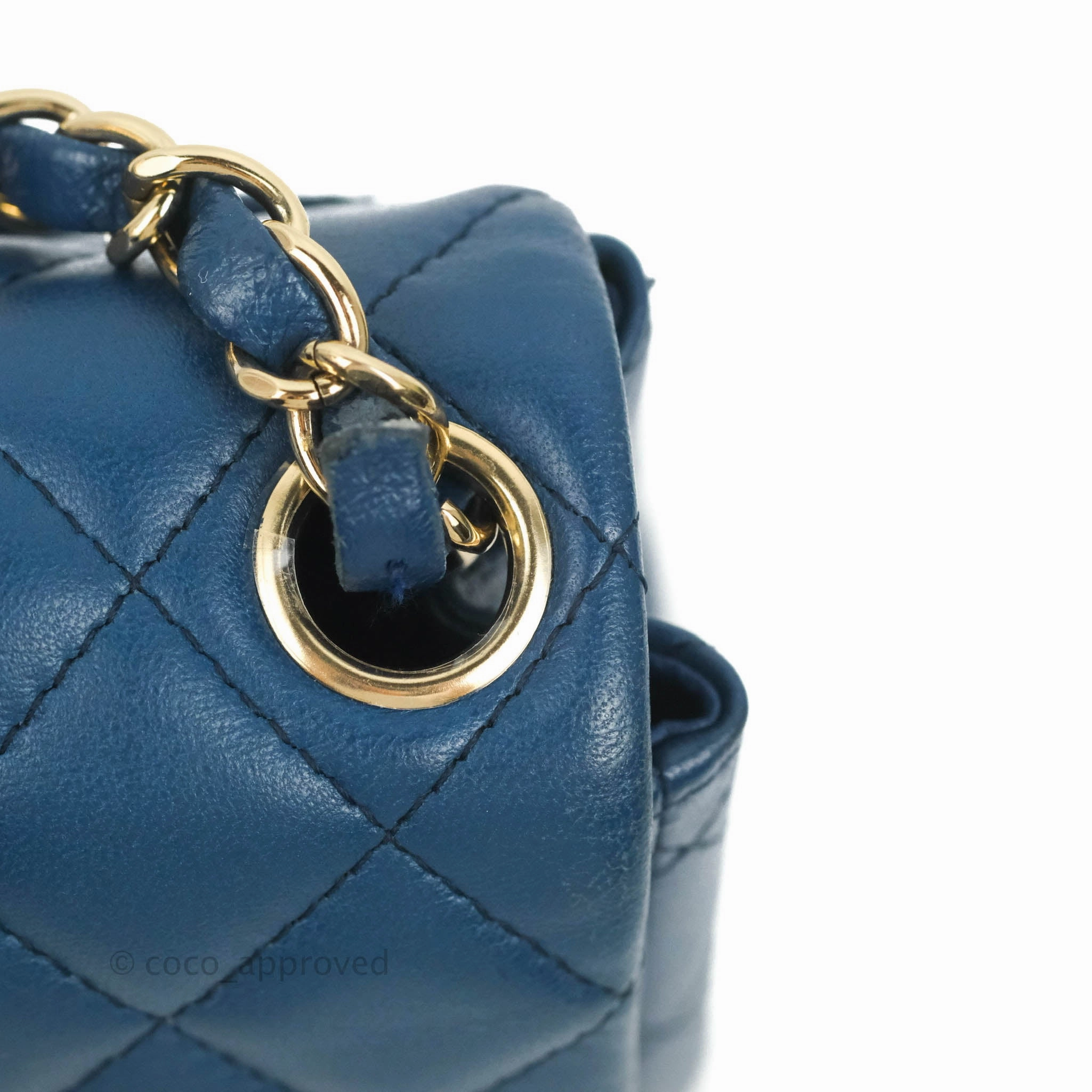 Chanel Quilted Mini Square Blue Lambskin Gold Hardware