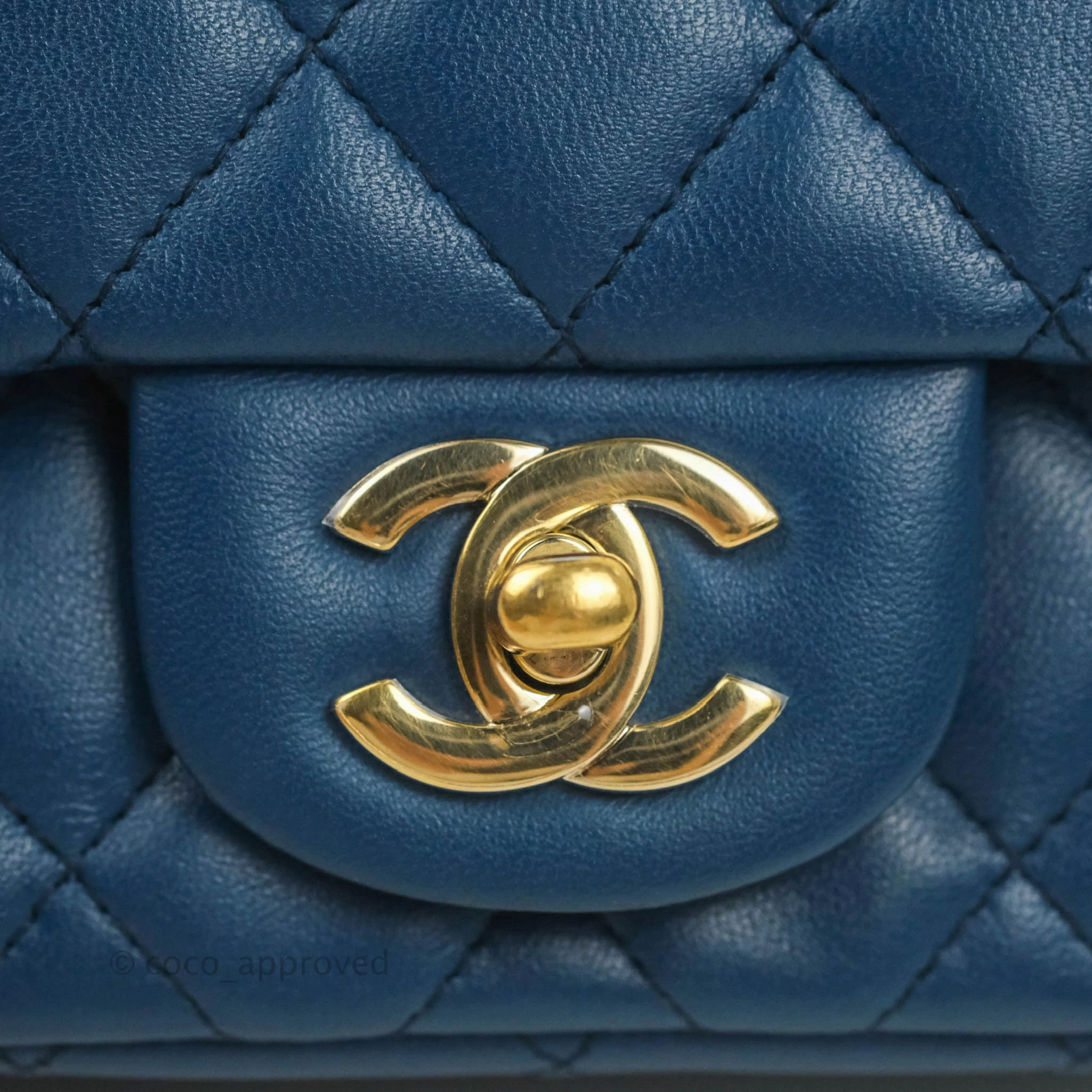 Chanel Quilted Mini Square Blue Lambskin Gold Hardware