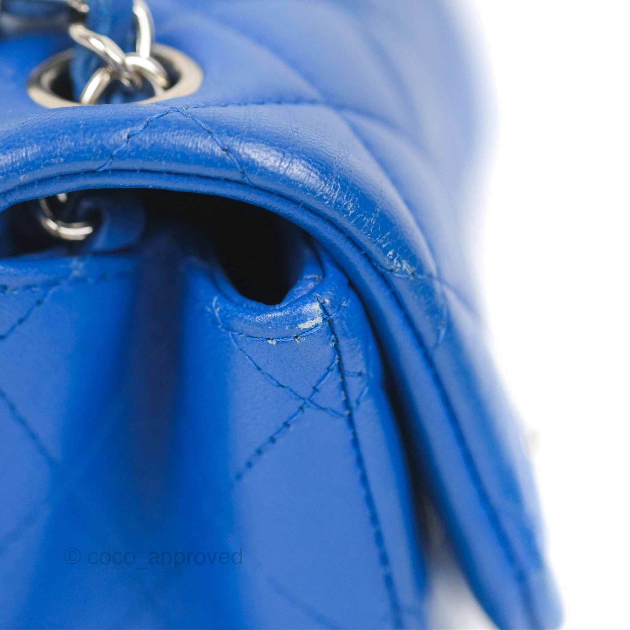 Chanel Quilted Mini Square Blue Lambskin Silver Hardware