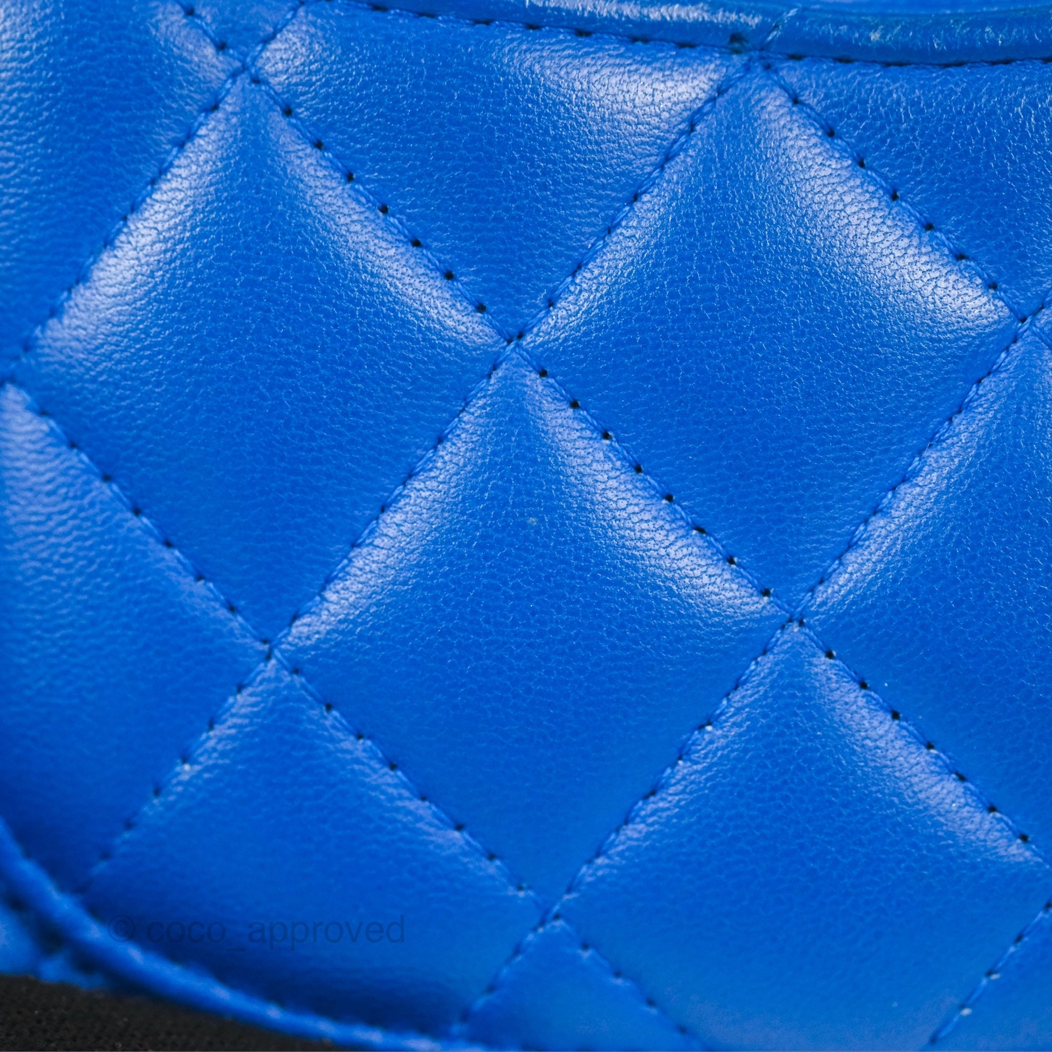 Chanel Quilted Mini Square Blue Lambskin Silver Hardware