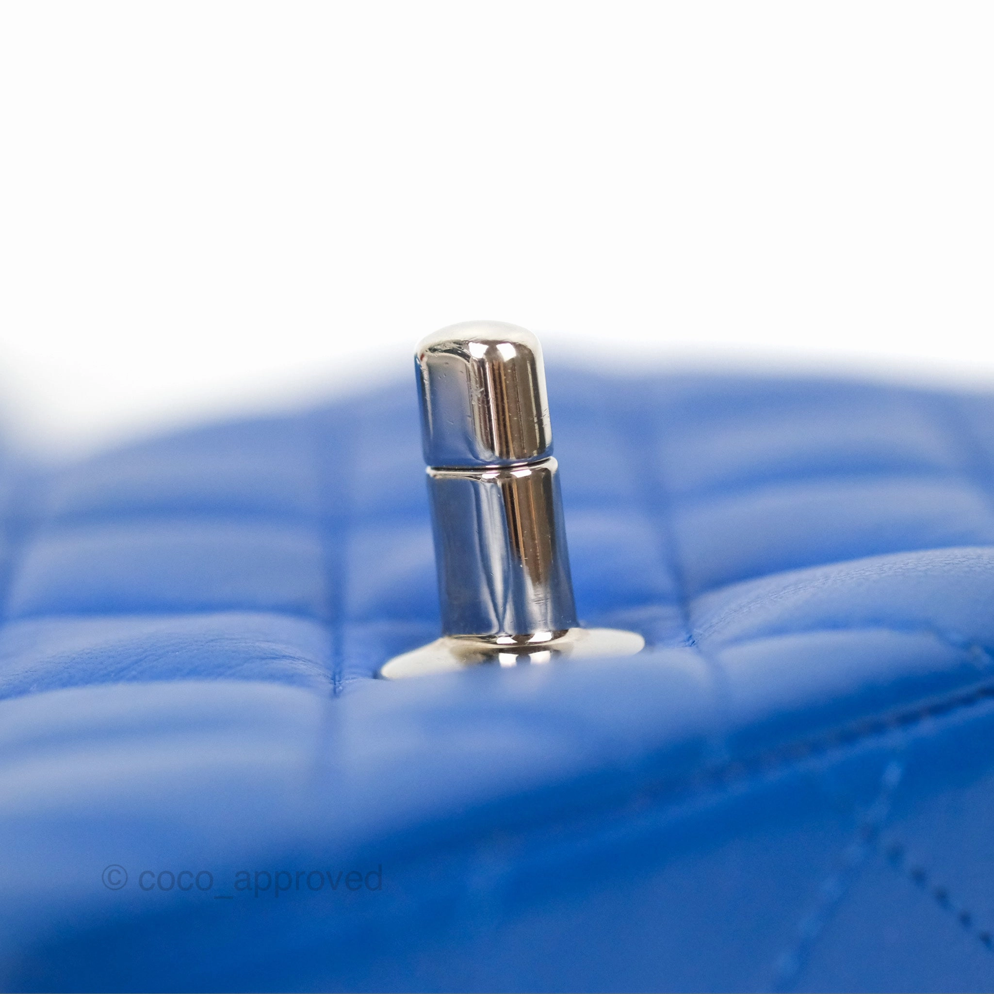 Chanel Quilted Mini Square Blue Lambskin Silver Hardware