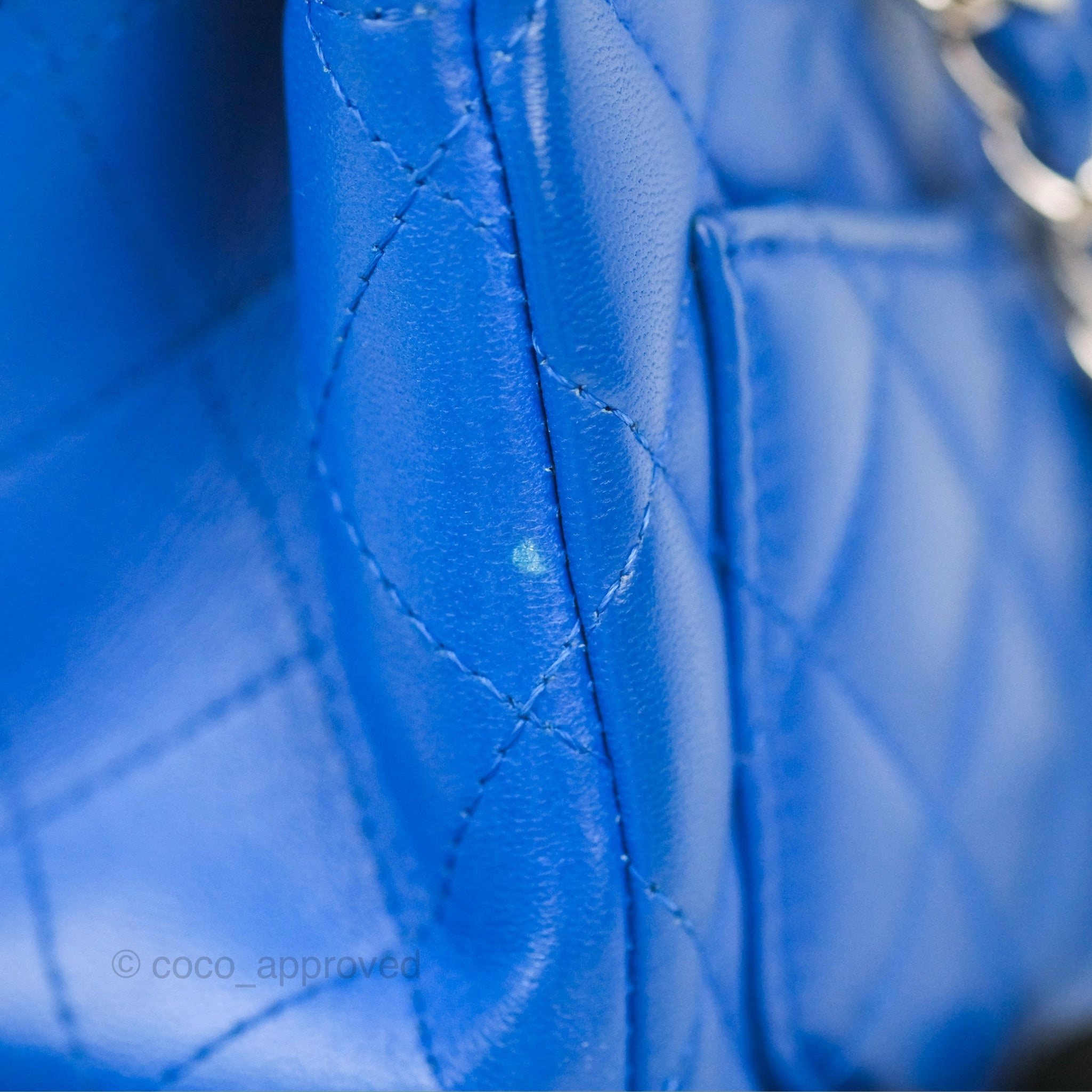 Chanel Quilted Mini Square Blue Lambskin Silver Hardware