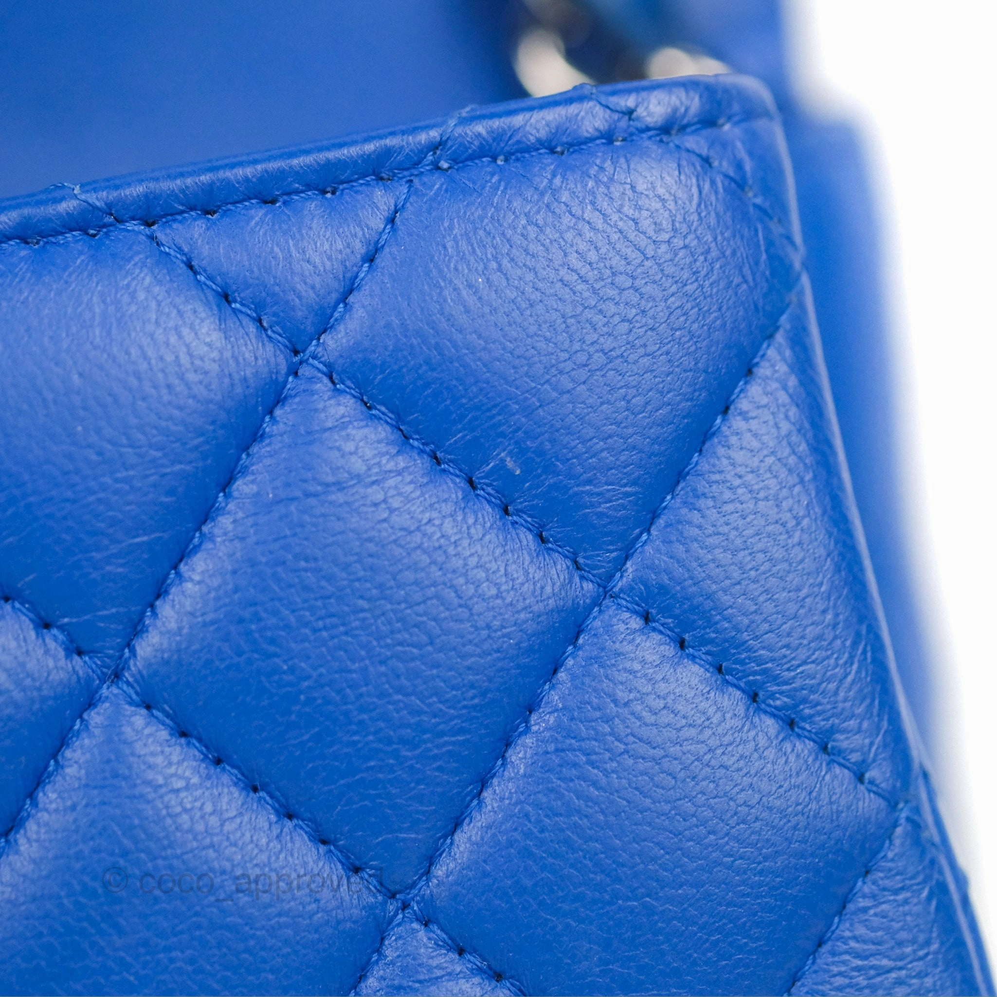 Chanel Quilted Mini Square Blue Lambskin Silver Hardware