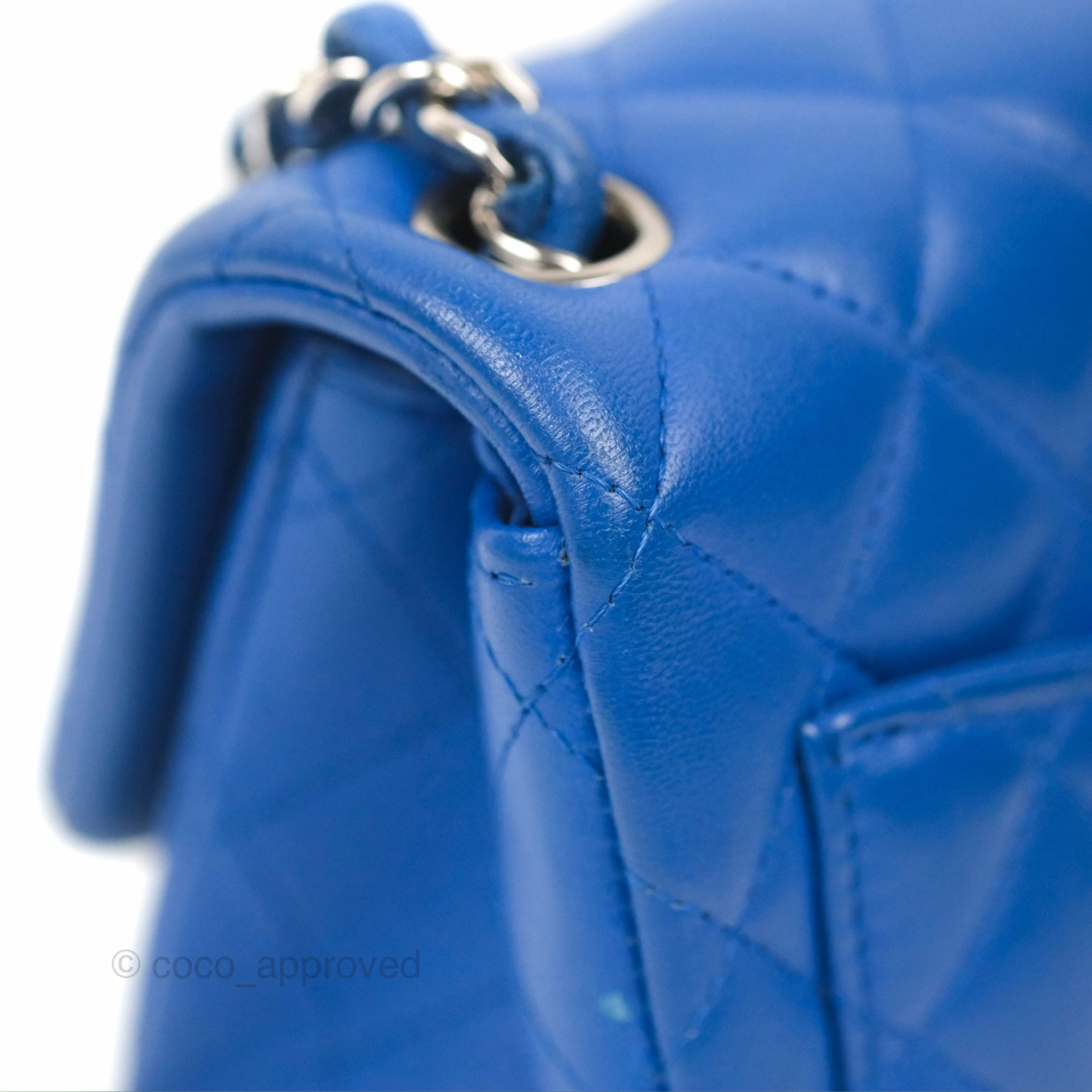 Chanel Quilted Mini Square Blue Lambskin Silver Hardware